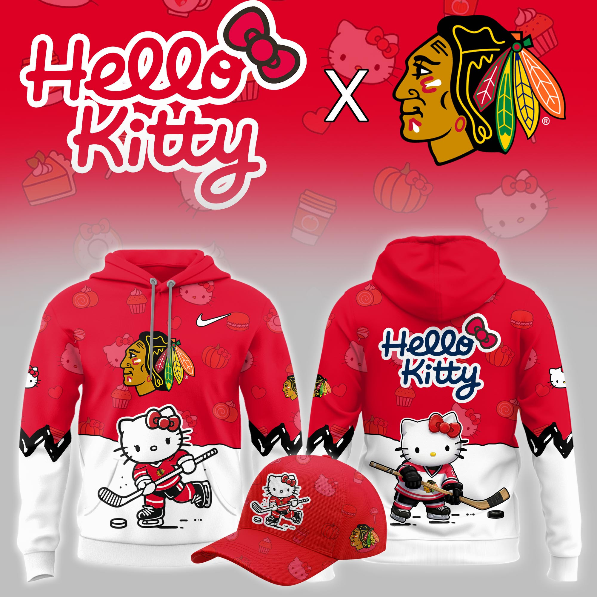 Chicago Blackhawks Hello Kitty Night Limited Hoodie PBMT6T0