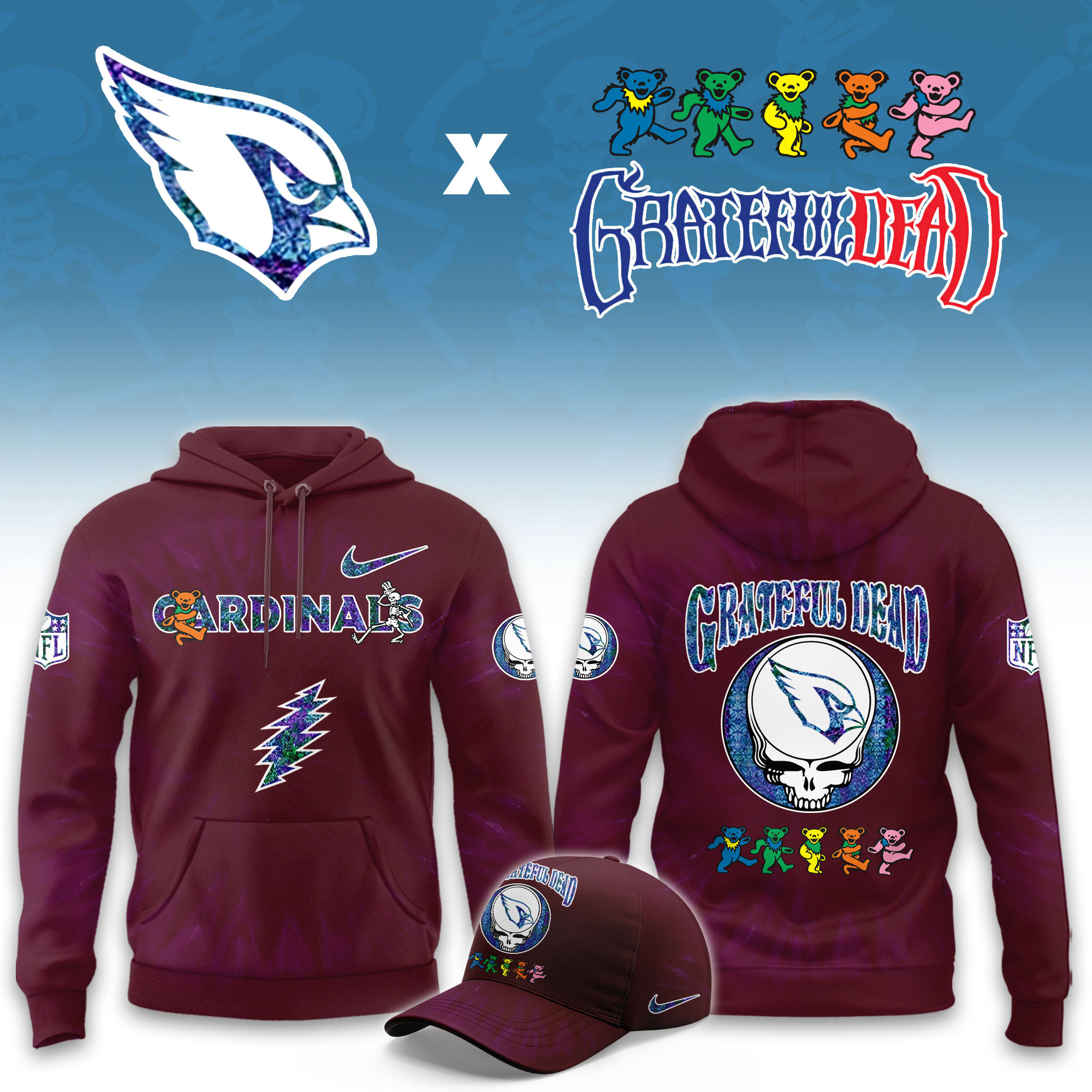 Arizona Cardinals Grateful Dead Limited Hoodie PBCUB7J