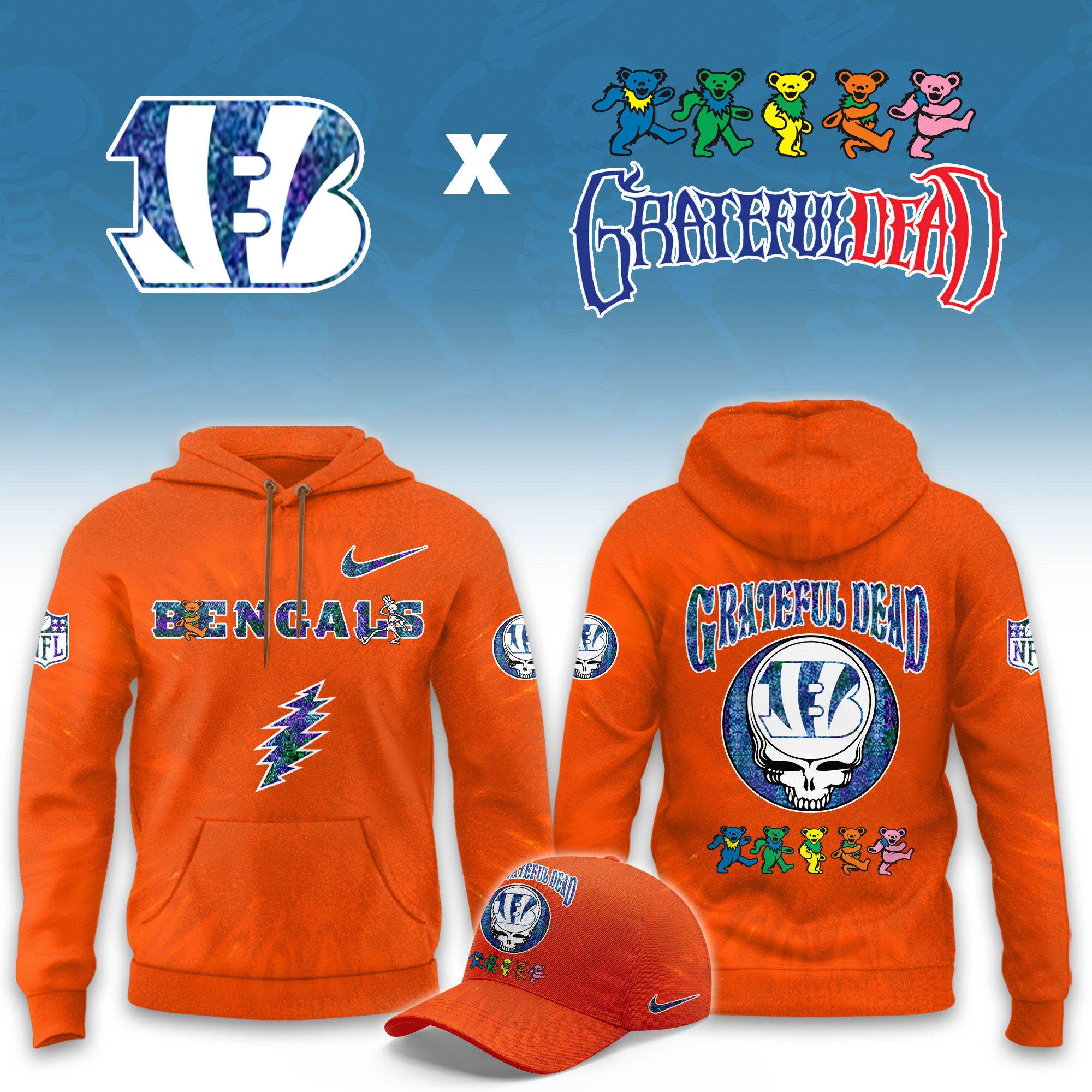 Cincinnati Bengals Grateful Dead Limited Hoodie PBGW40H