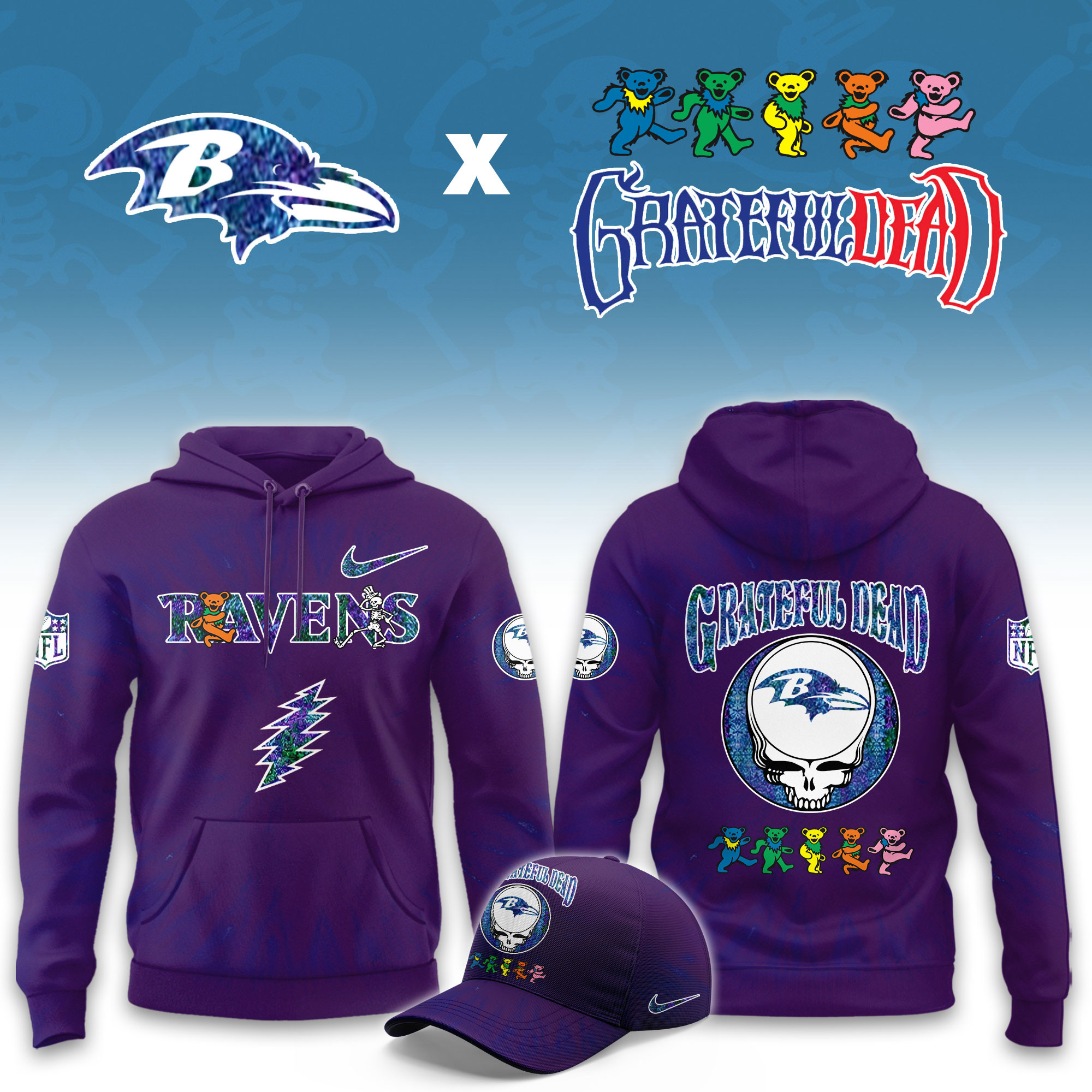 Baltimore Ravens Grateful Dead Limited Hoodie PBEHMZE