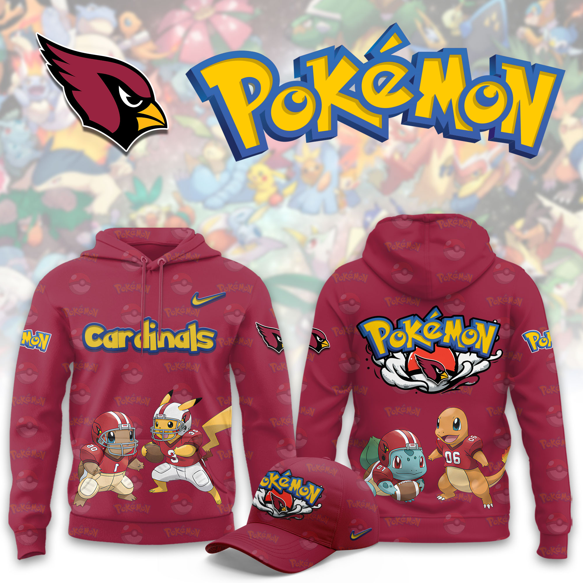Arizona Cardinals Pokemon Limited Hoodie PB8WYZA