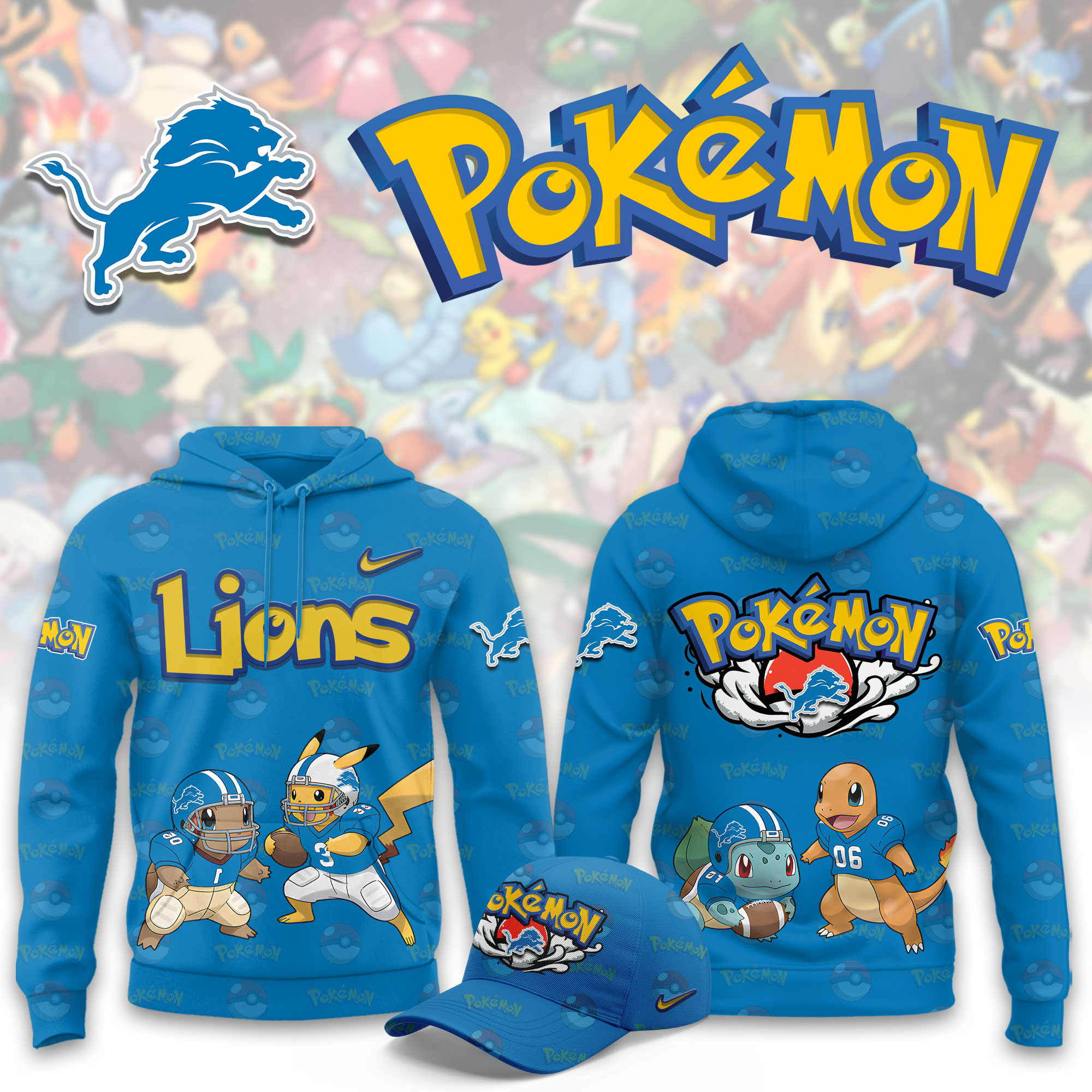 Detroit Lions Pokemon Limited Hoodie PBPM6XH