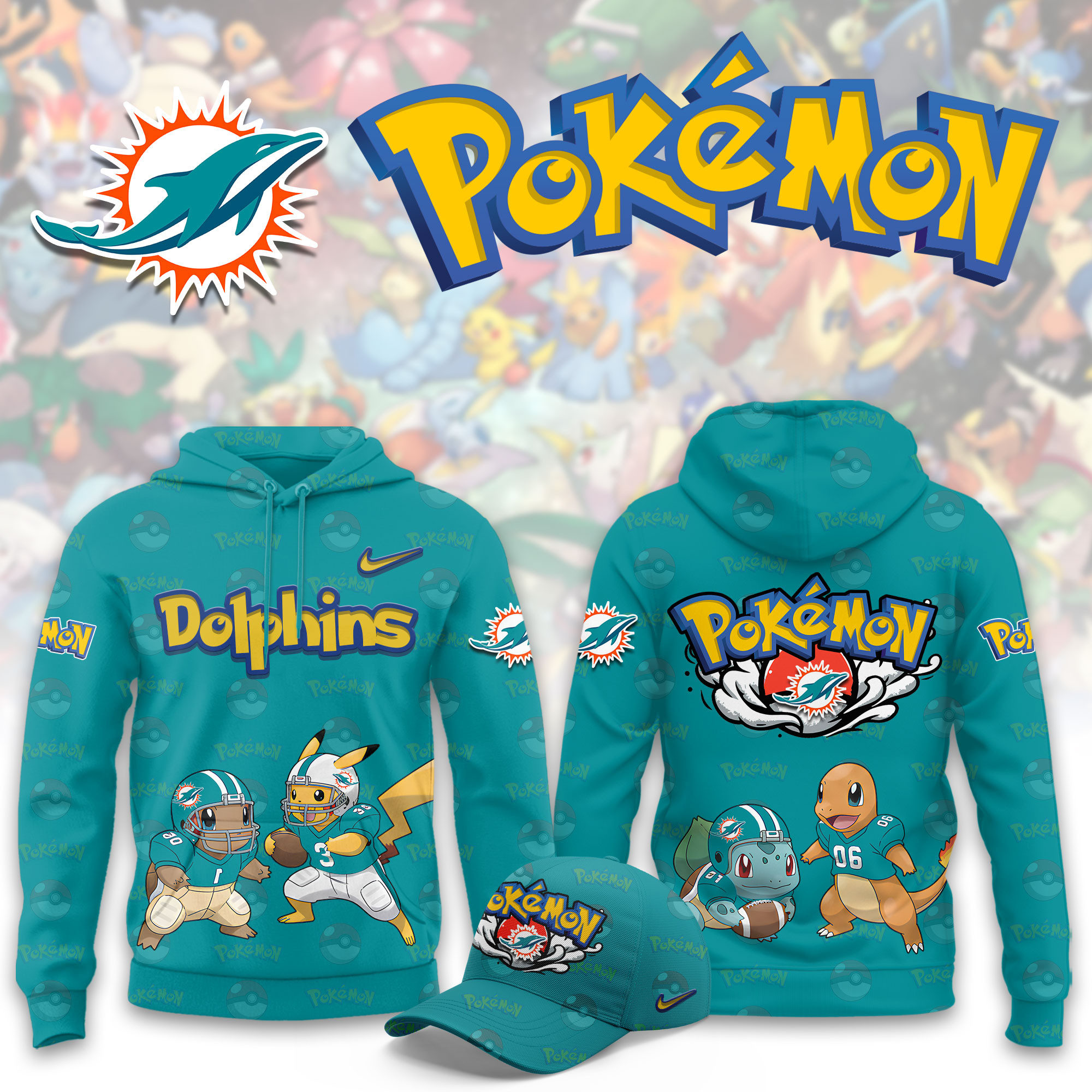 Miami Dolphins Pokemon Limited Hoodie PBYFLHU