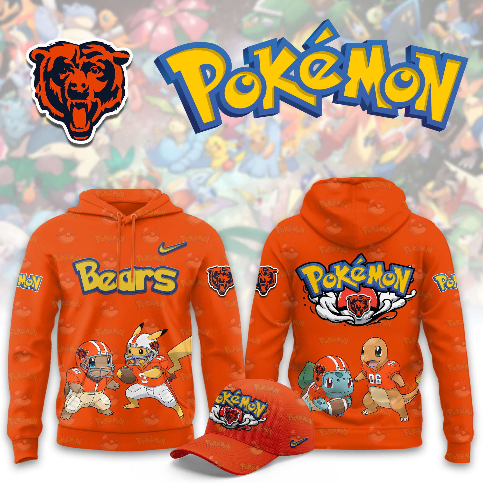 Chicago Bears Pokemon Limited Hoodie PBK6UME