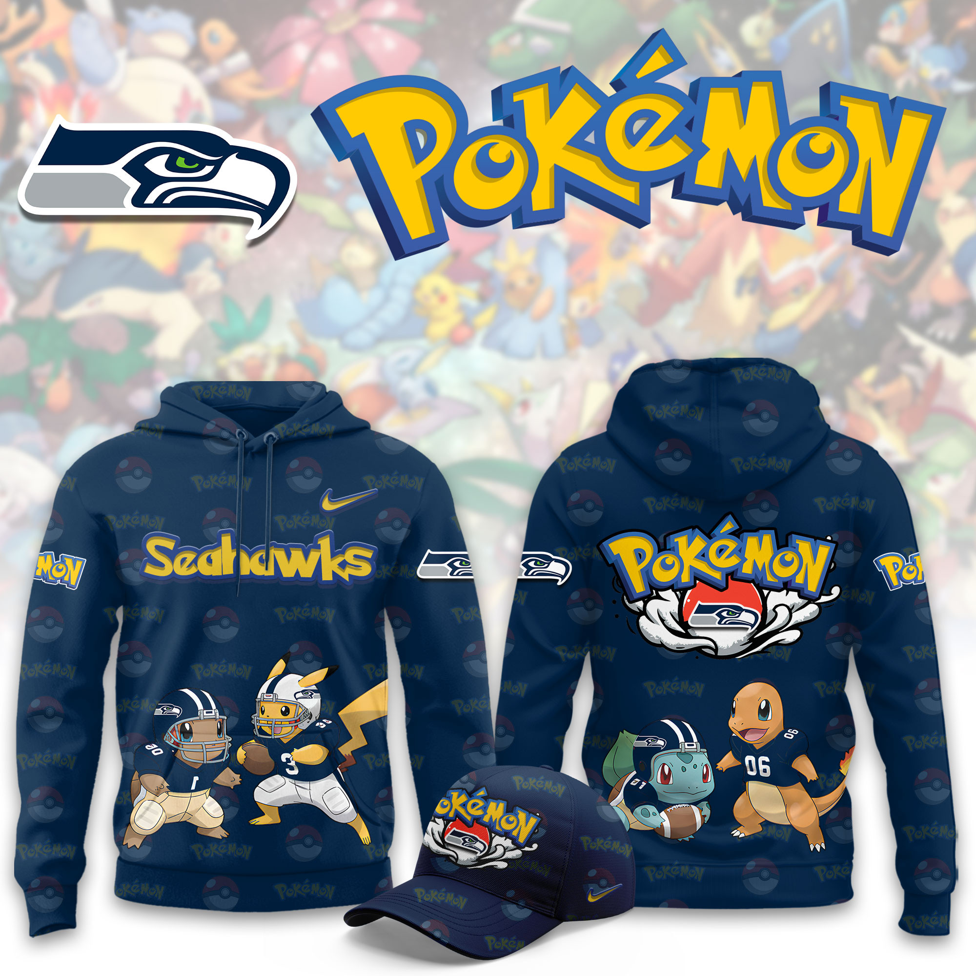 Seattle Seahawks Pokemon Limited Hoodie PB06X4H