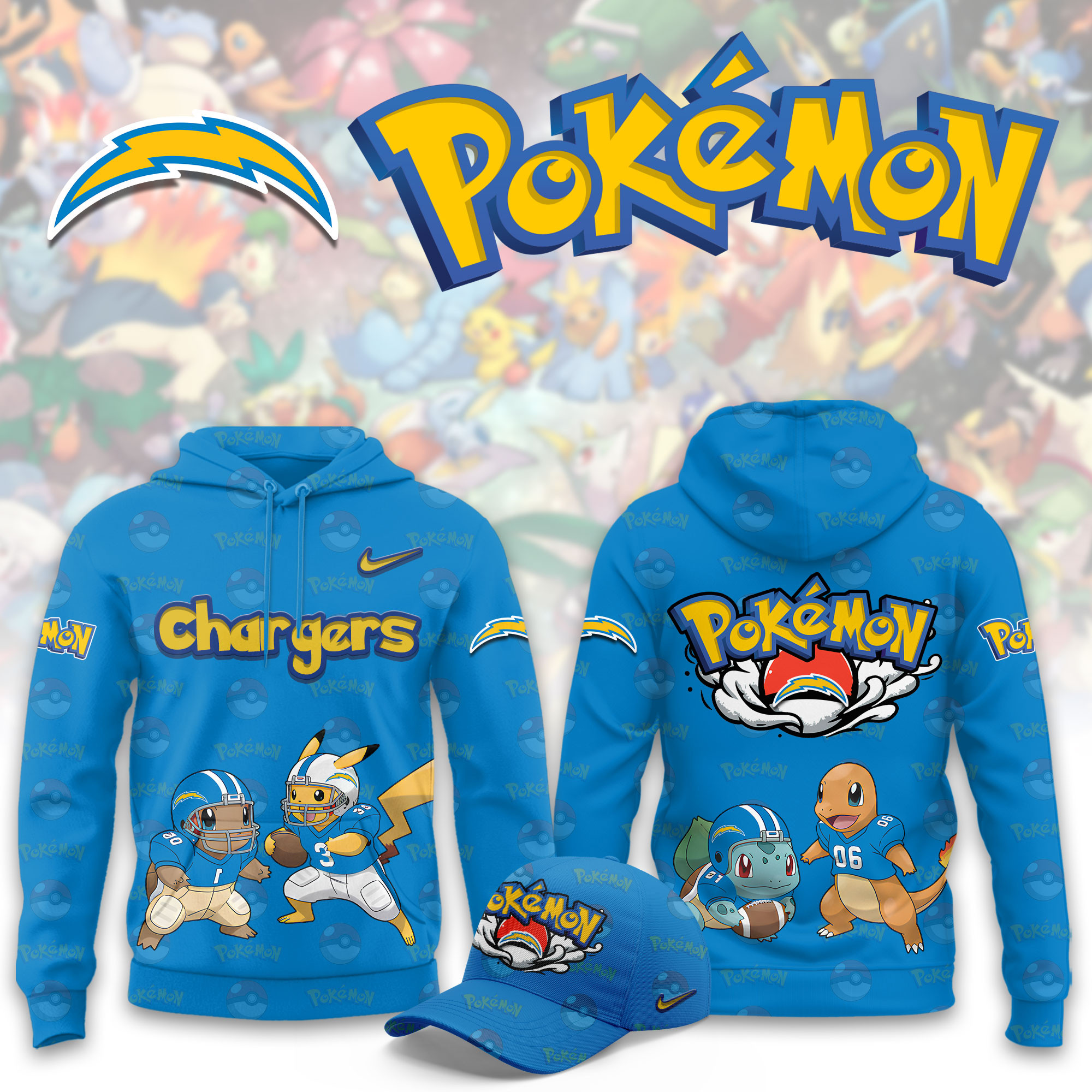 Los Angeles Chargers Pokemon Limited Hoodie PBI5U5U