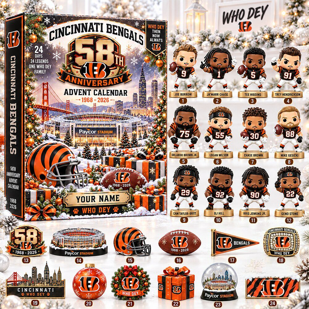Personalized Cincinnati Bengals 58th Anniversary Christmas Advent Calendar PBY49M2