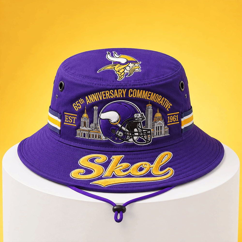 Minnesota Vikings Skol EST 1961 65th Anniversary Commemorative Bucket Hat PB9RIX2