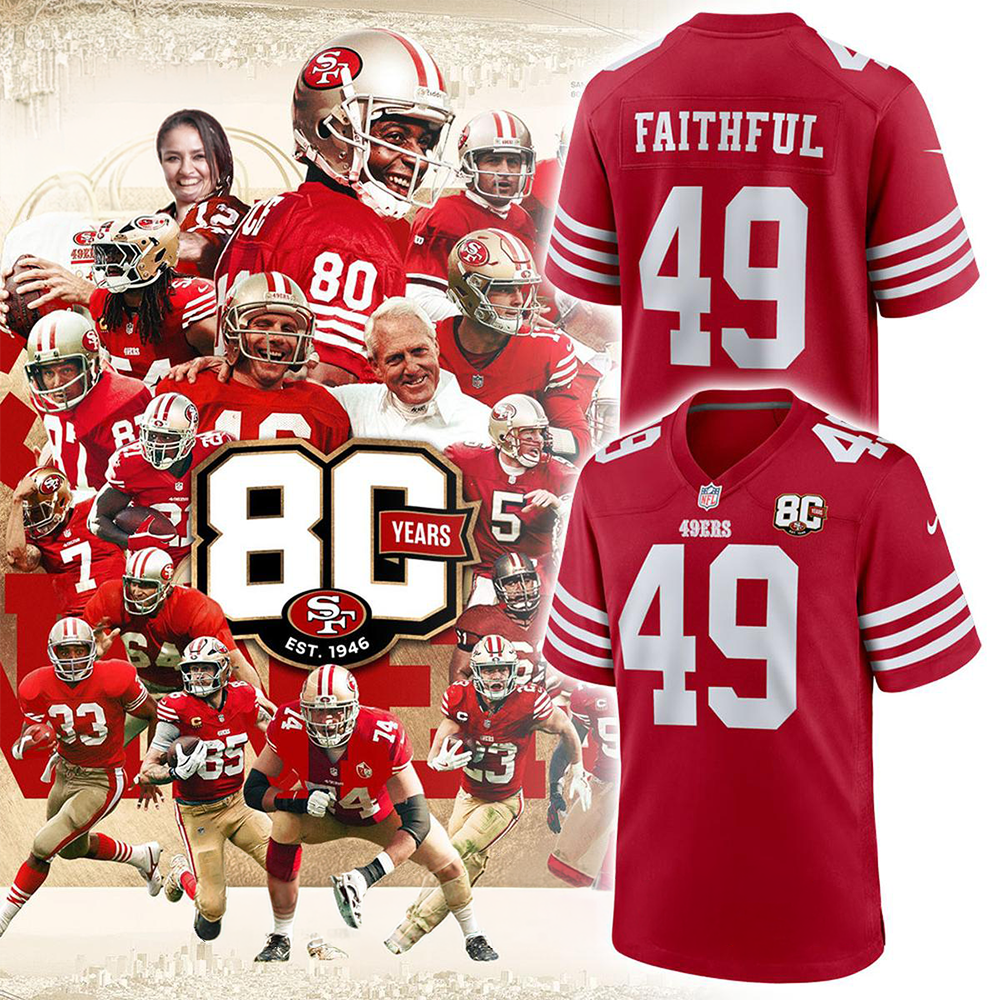 San Francisco 49ers 80th Anniversary The Faithful Football Jersey PBUT5ZX