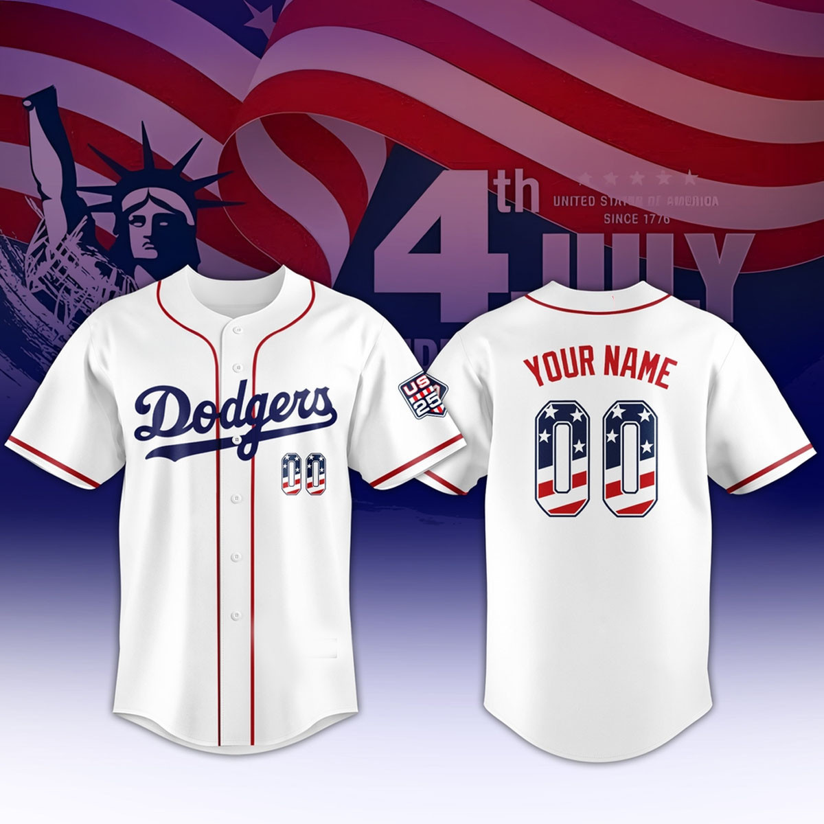 Personalized Los Angeles Dodgers x 250 Years USA Anniversary Jersey PB7ZY69