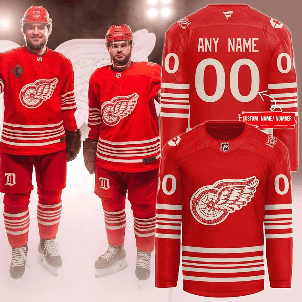 Personalized Detroit Red Wings 100th Anniversary Hockey Jersey PB8YJ4O