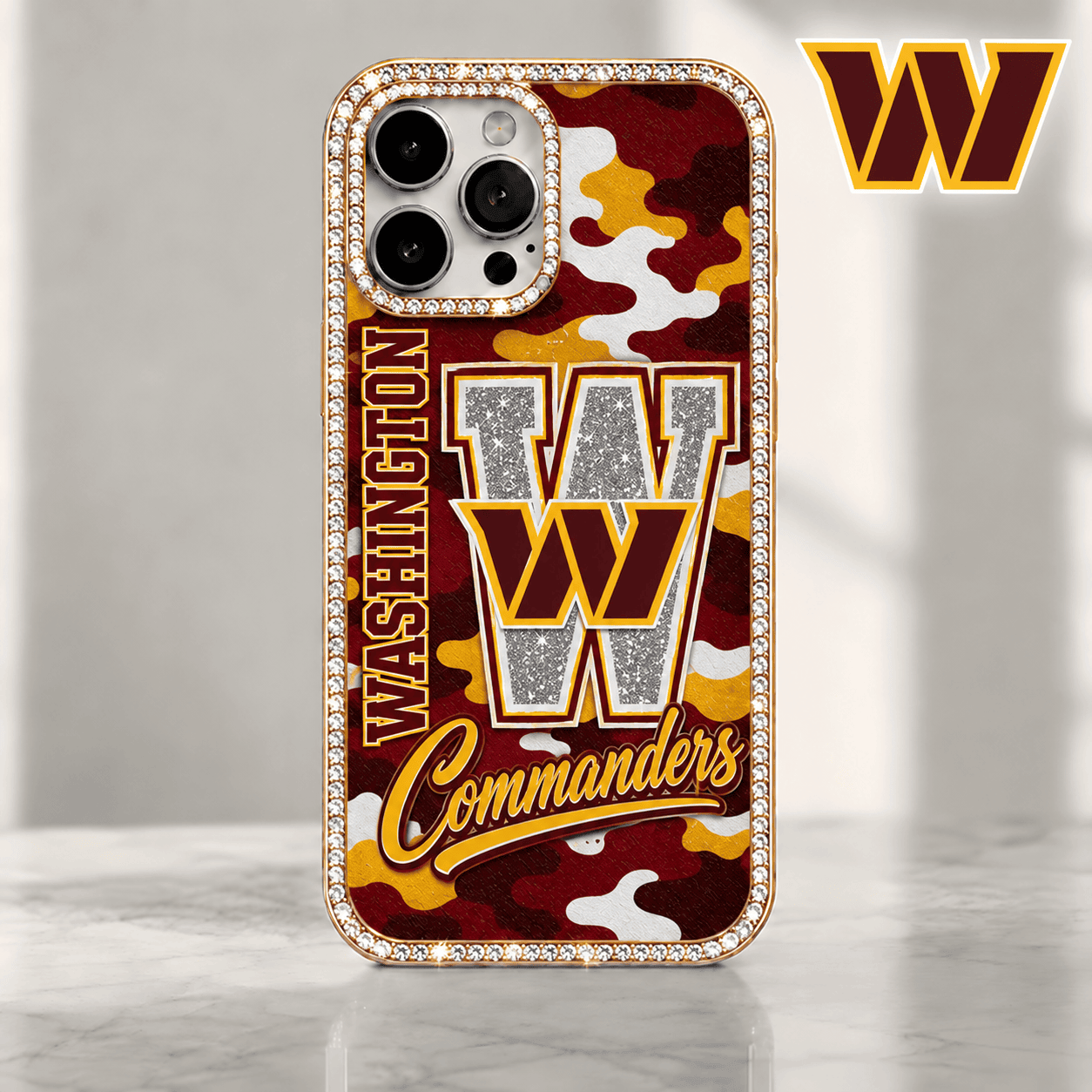 Washington Commanders | Premium NFL Team Camo Bling Luxury Phone Case NTH1