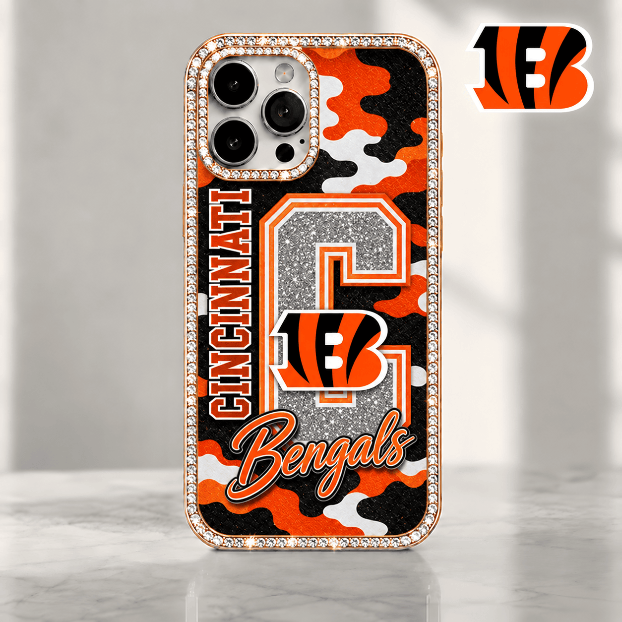 Cincinnati Bengals | Premium NFL Team Camo Bling Luxury Phone Case NTH1