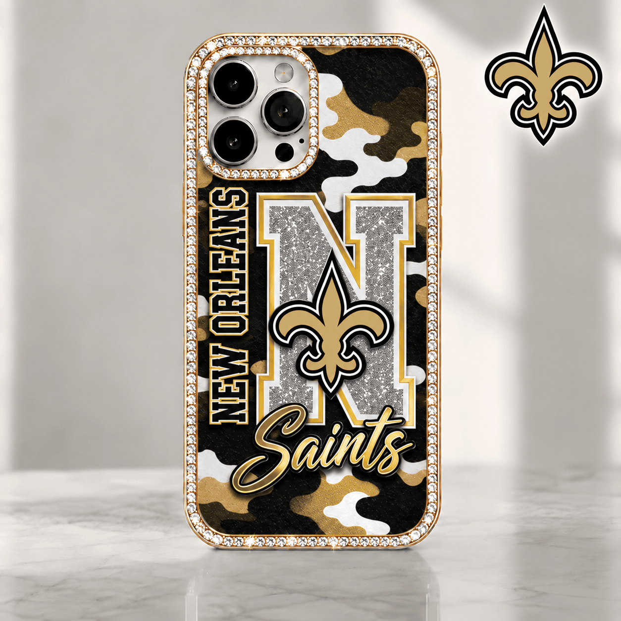 New Orleans Saints | Premium NFL Team Camo Bling Luxury Phone Case NTH1