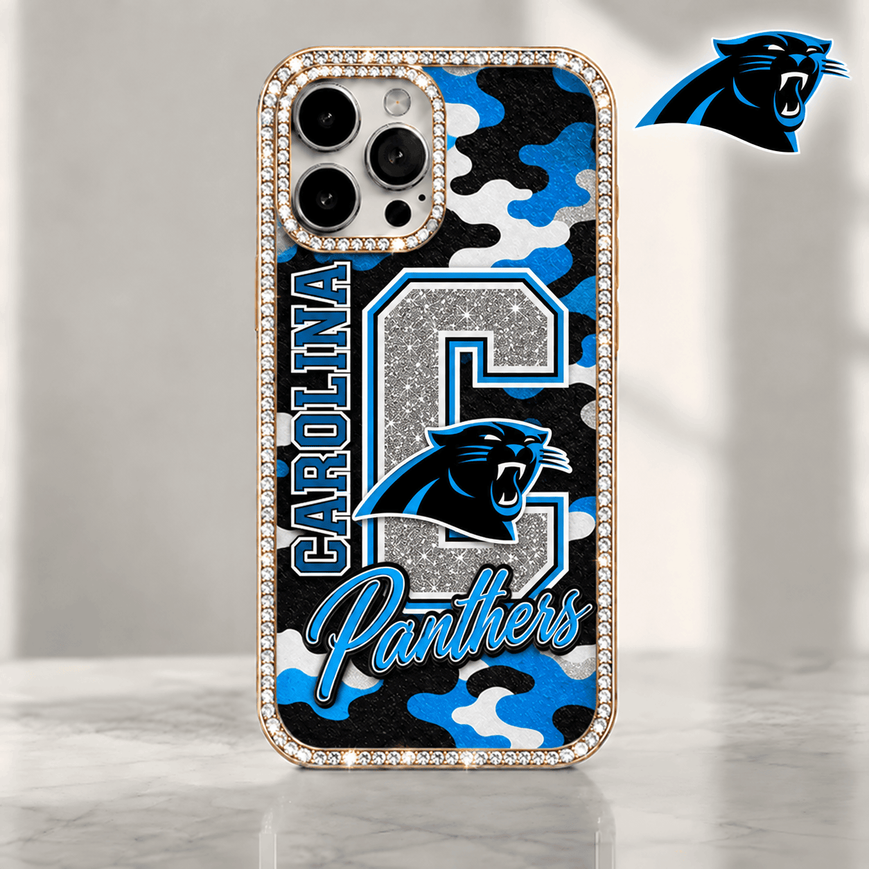 Carolina Panthers | Premium NFL Team Camo Bling Luxury Phone Case NTH1