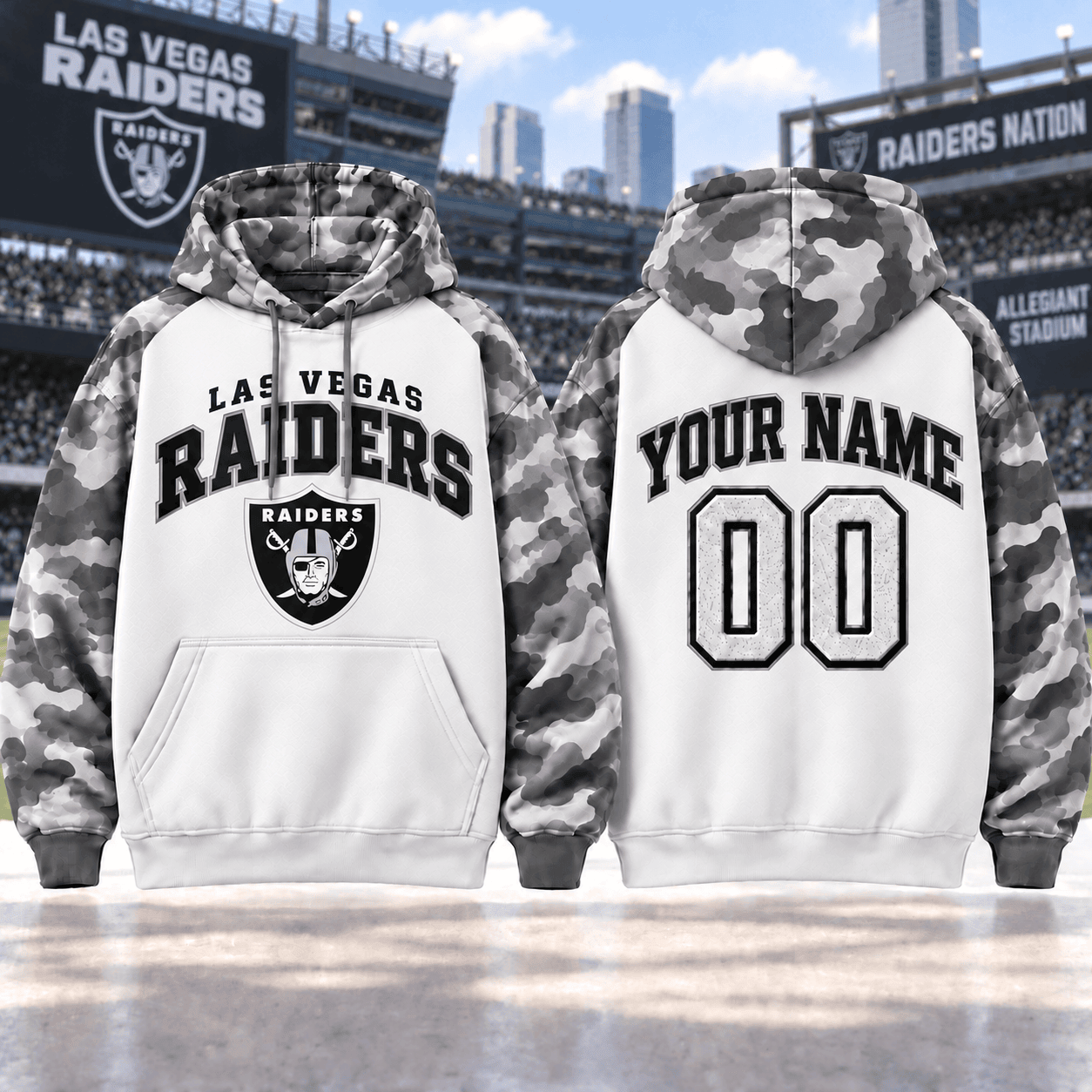Las Vegas Raiders | Premium NFL Custom Grey Camo Hoodie NNK