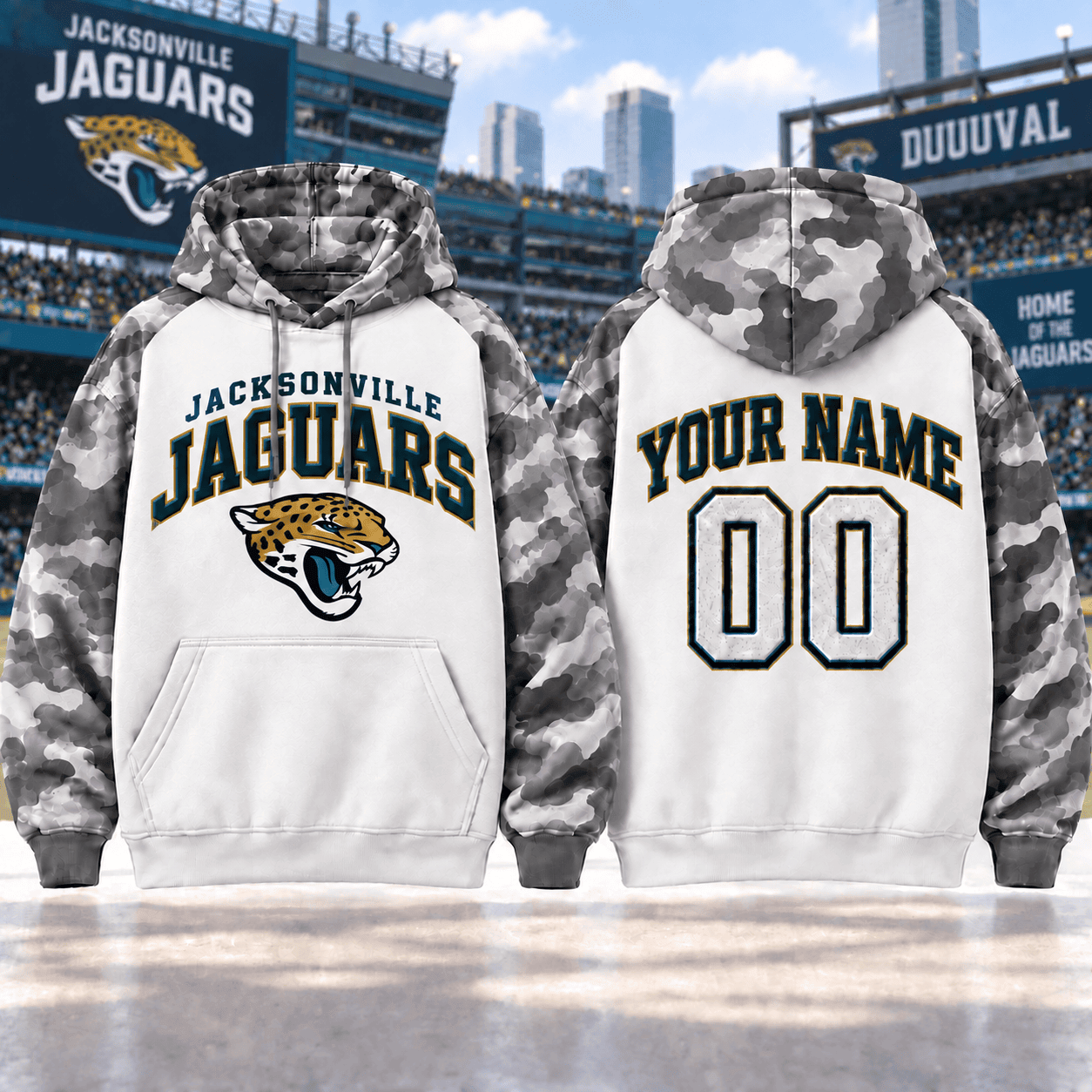 Jacksonville Jaguars | Premium NFL Custom Grey Camo Hoodie NNK