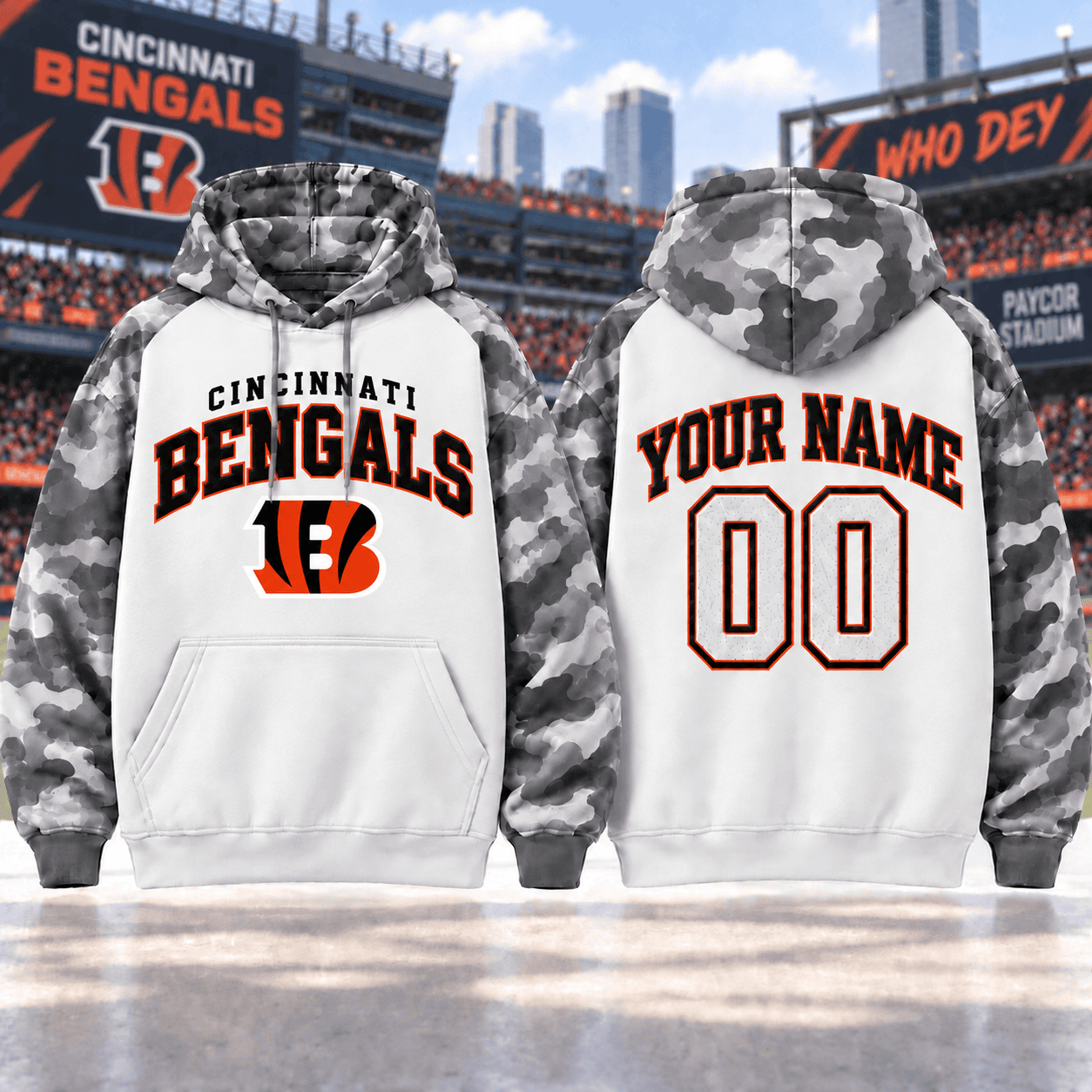 Cincinnati Bengals | Premium NFL Custom Grey Camo Hoodie NNK