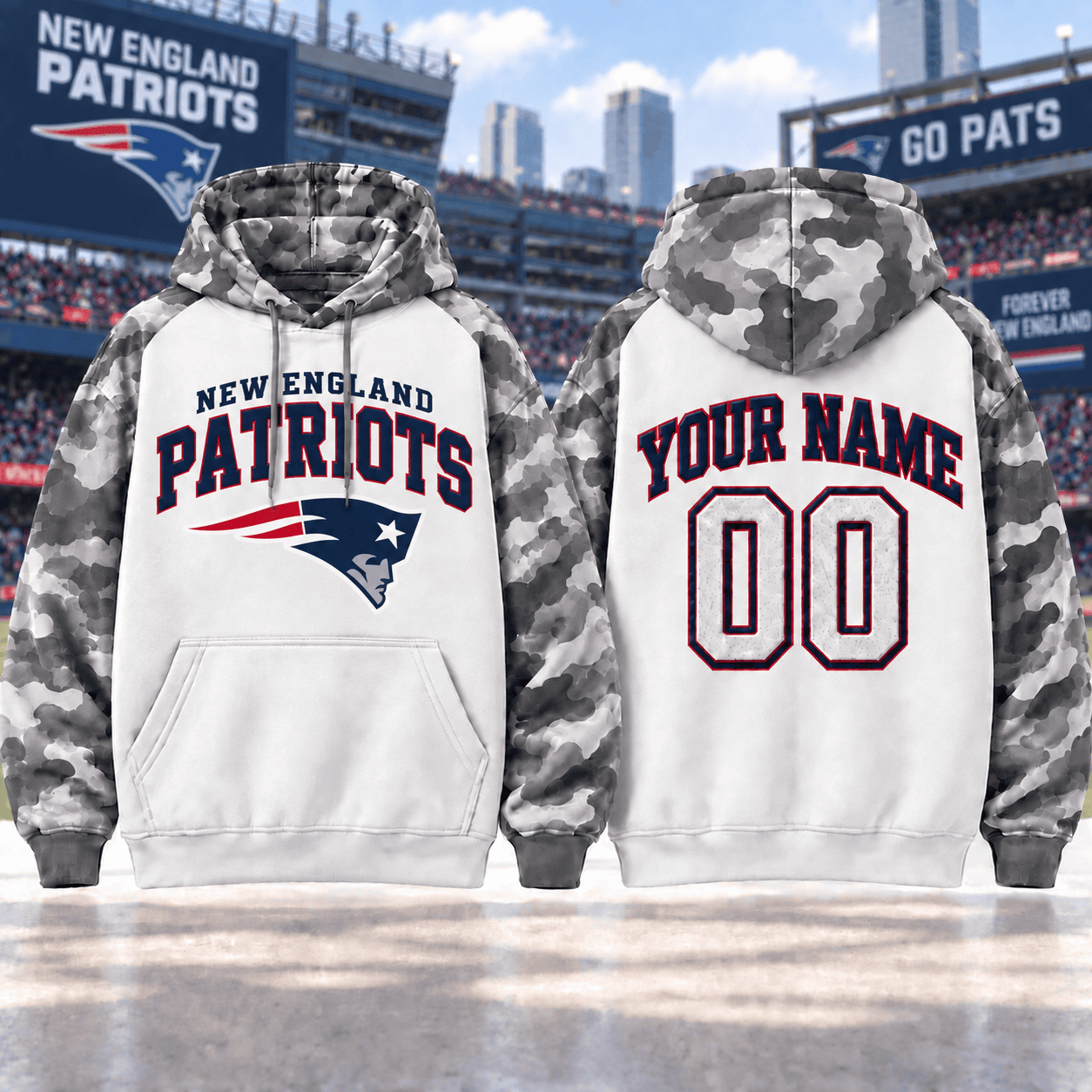 New England Patriots | Premium NFL Custom Grey Camo Hoodie NNK