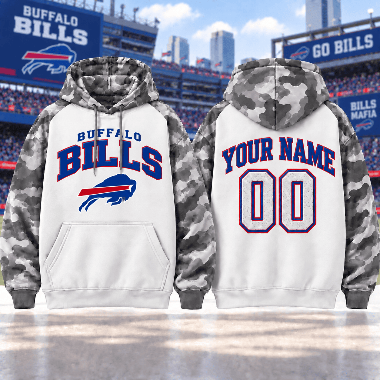 Buffalo Bills | Premium NFL Custom Grey Camo Hoodie NNK