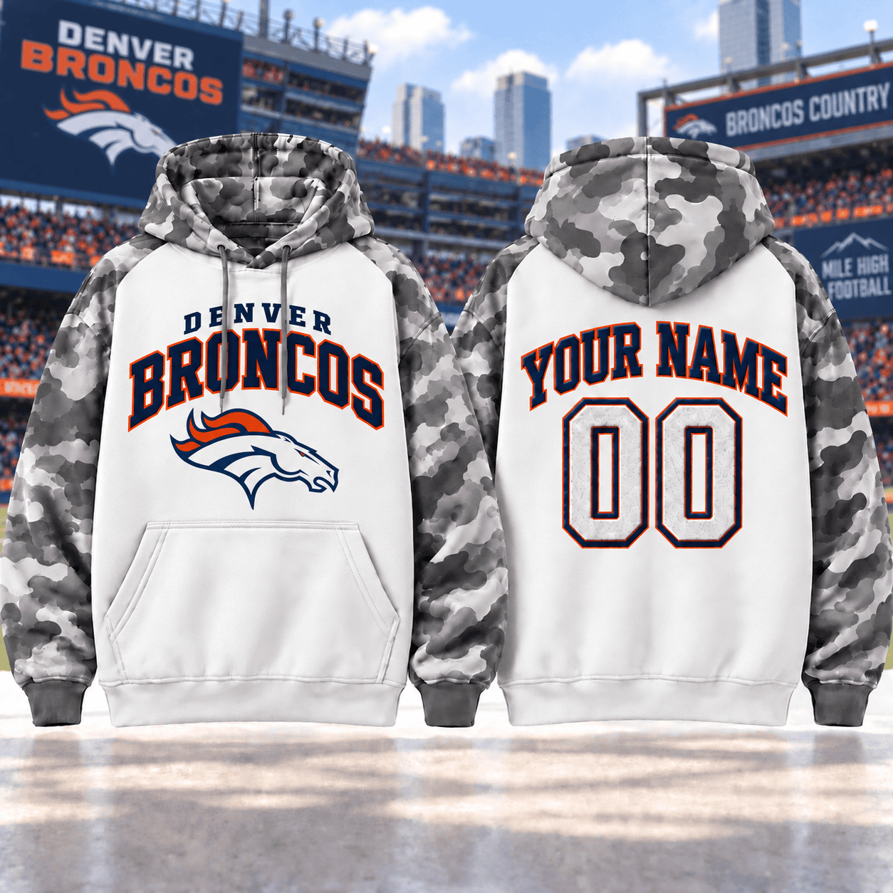 Denver Broncos | Premium NFL Custom Grey Camo Hoodie NNK