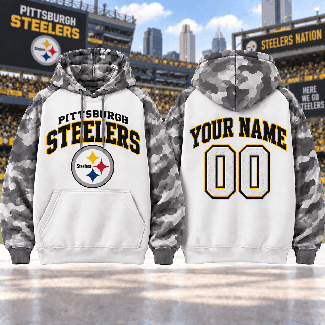 Pittsburgh Steelers | Premium NFL Custom Grey Camo Hoodie NNK