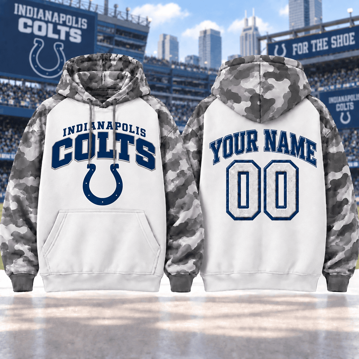 Indianapolis Colts | Premium NFL Custom Grey Camo Hoodie NNK