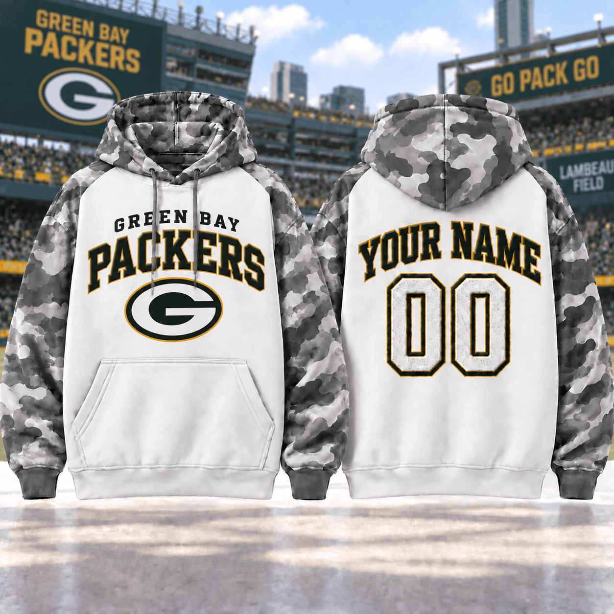 Green Bay Packers | Premium NFL Custom Grey Camo Hoodie NNK