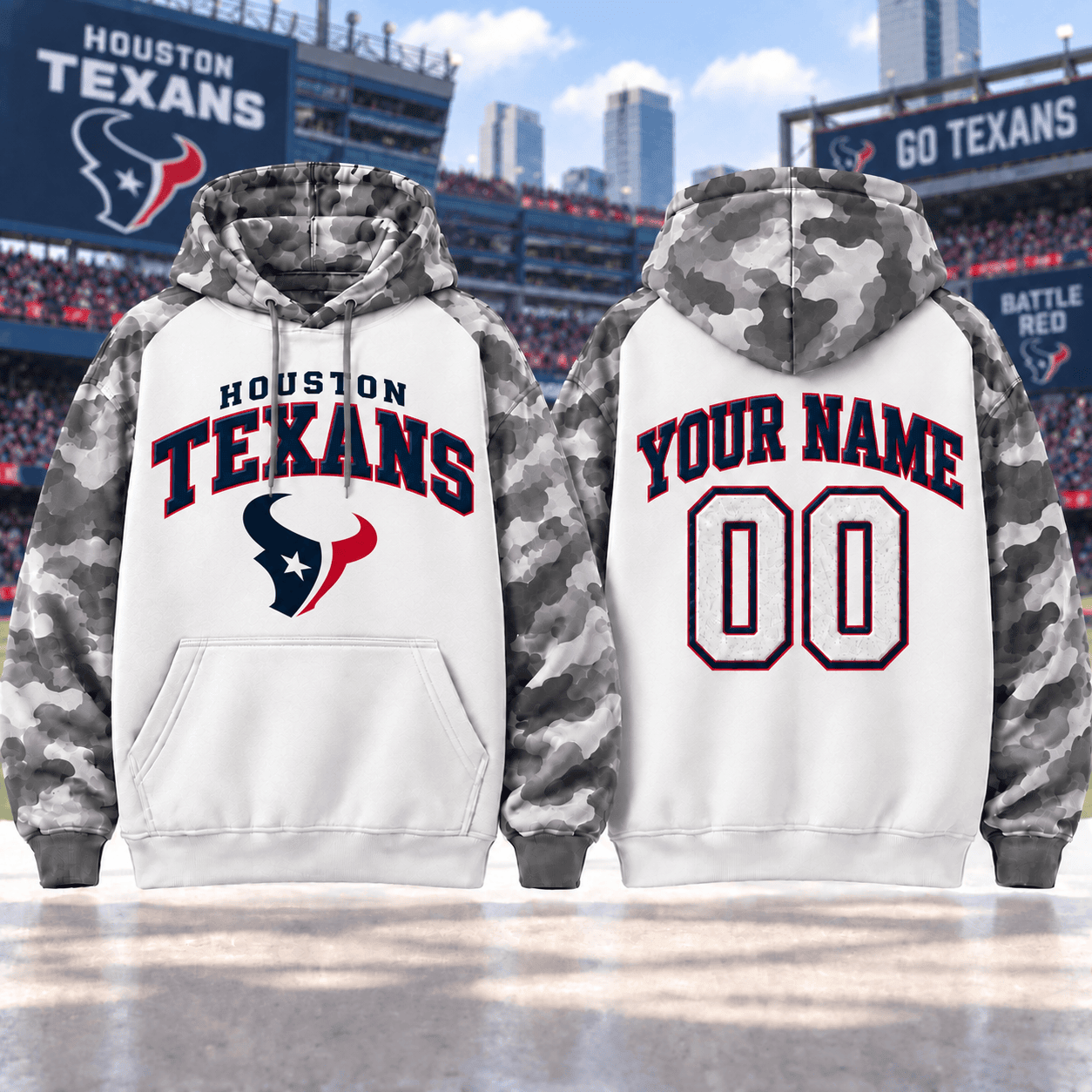 Houston Texans | Premium NFL Custom Grey Camo Hoodie NNK