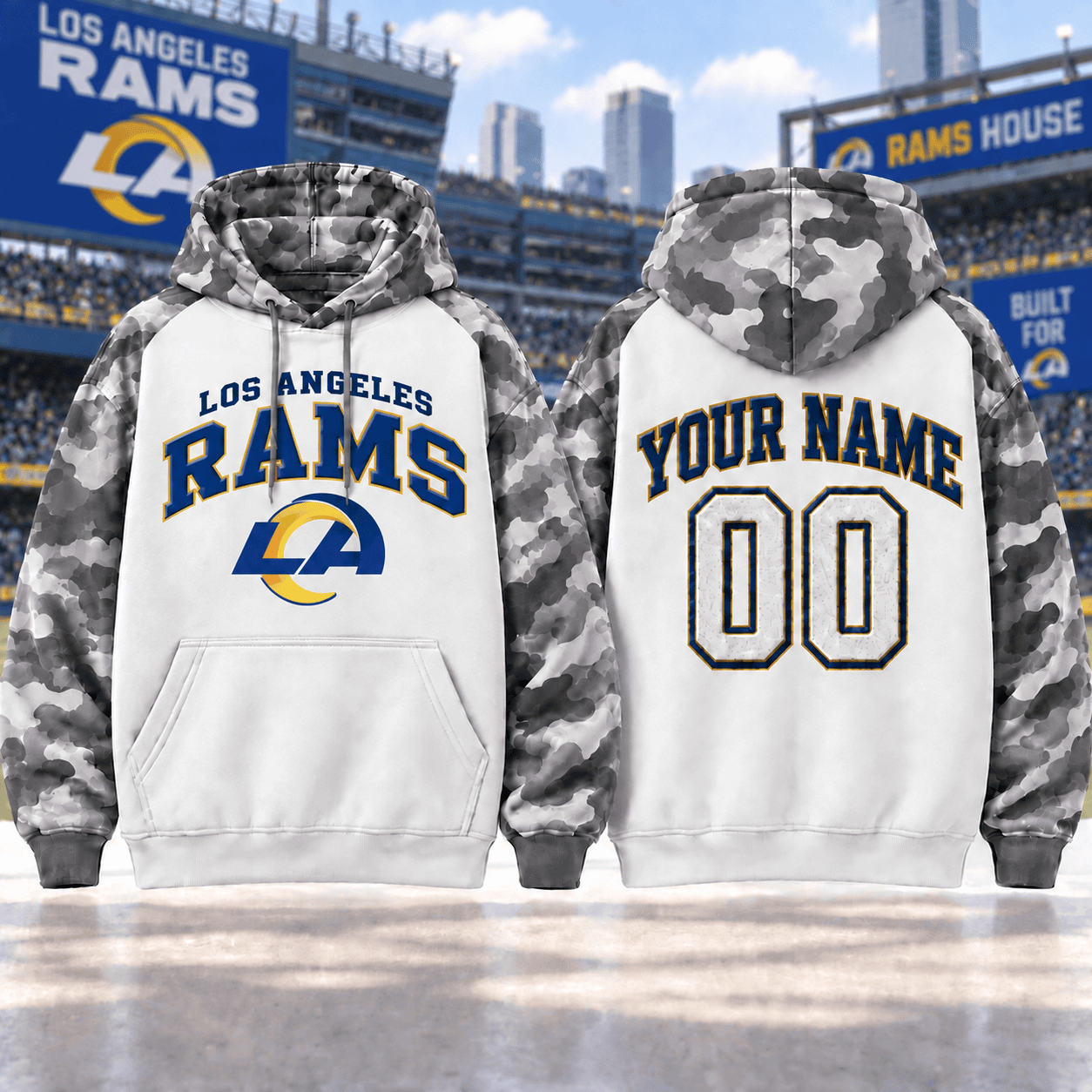 Los Angeles Rams | Premium NFL Custom Grey Camo Hoodie NNK