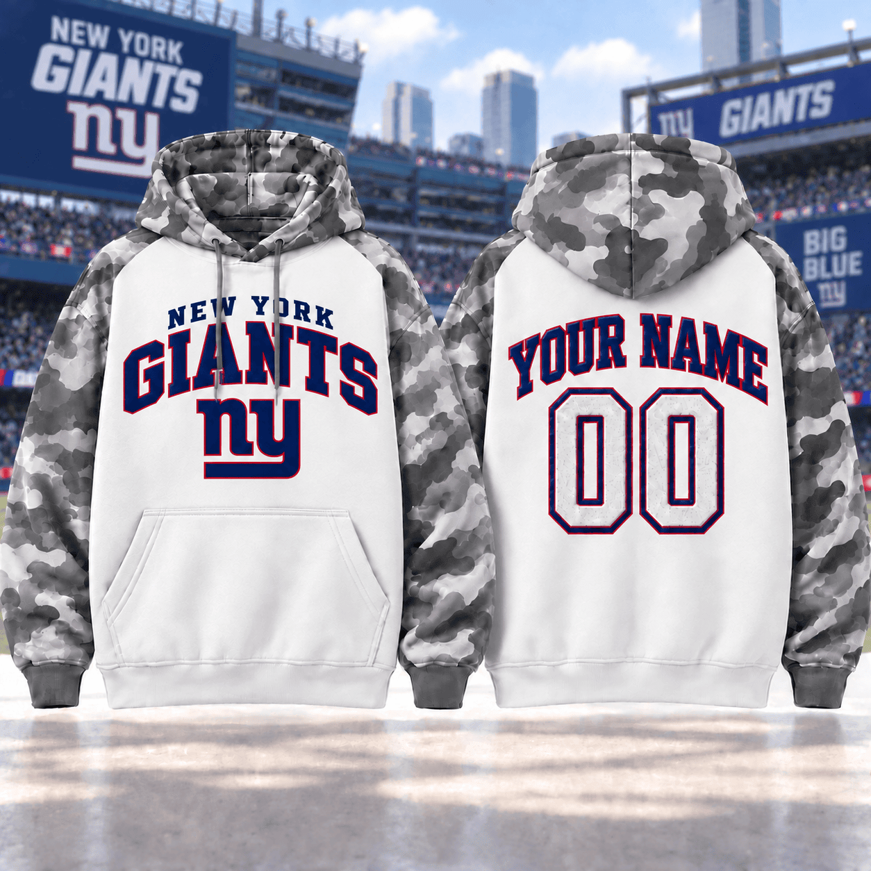 New York Giants | Premium NFL Custom Grey Camo Hoodie NNK