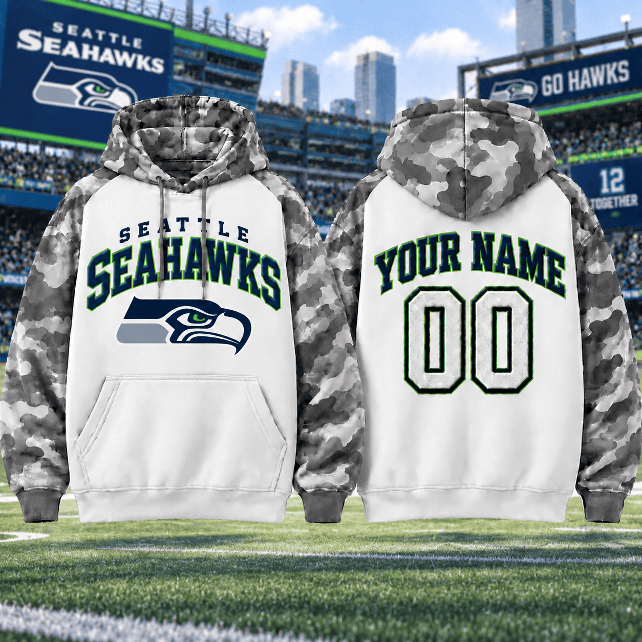 Seattle Seahawks | Premium NFL Custom Grey Camo Hoodie NNK