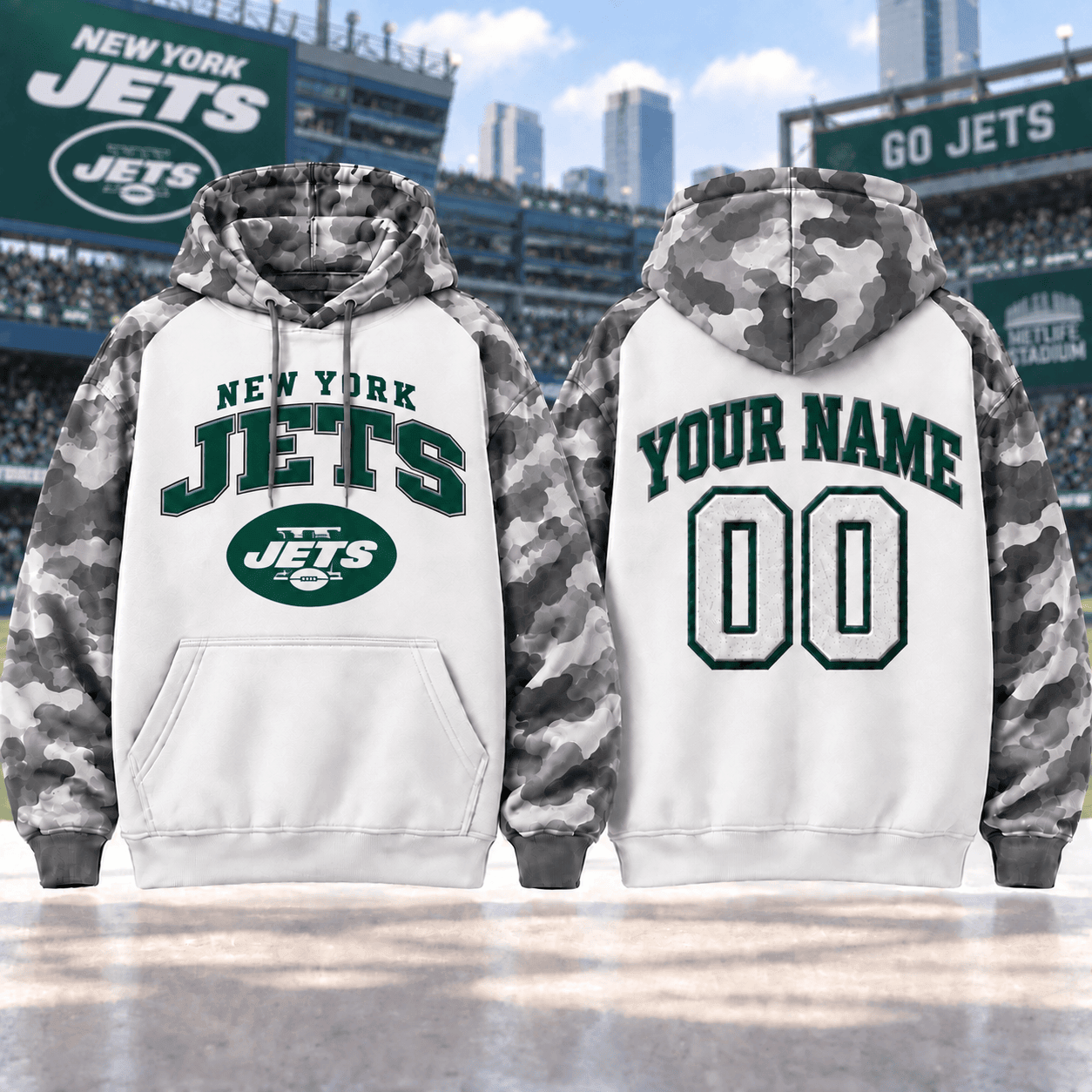 New York Jets | Premium NFL Custom Grey Camo Hoodie NNK