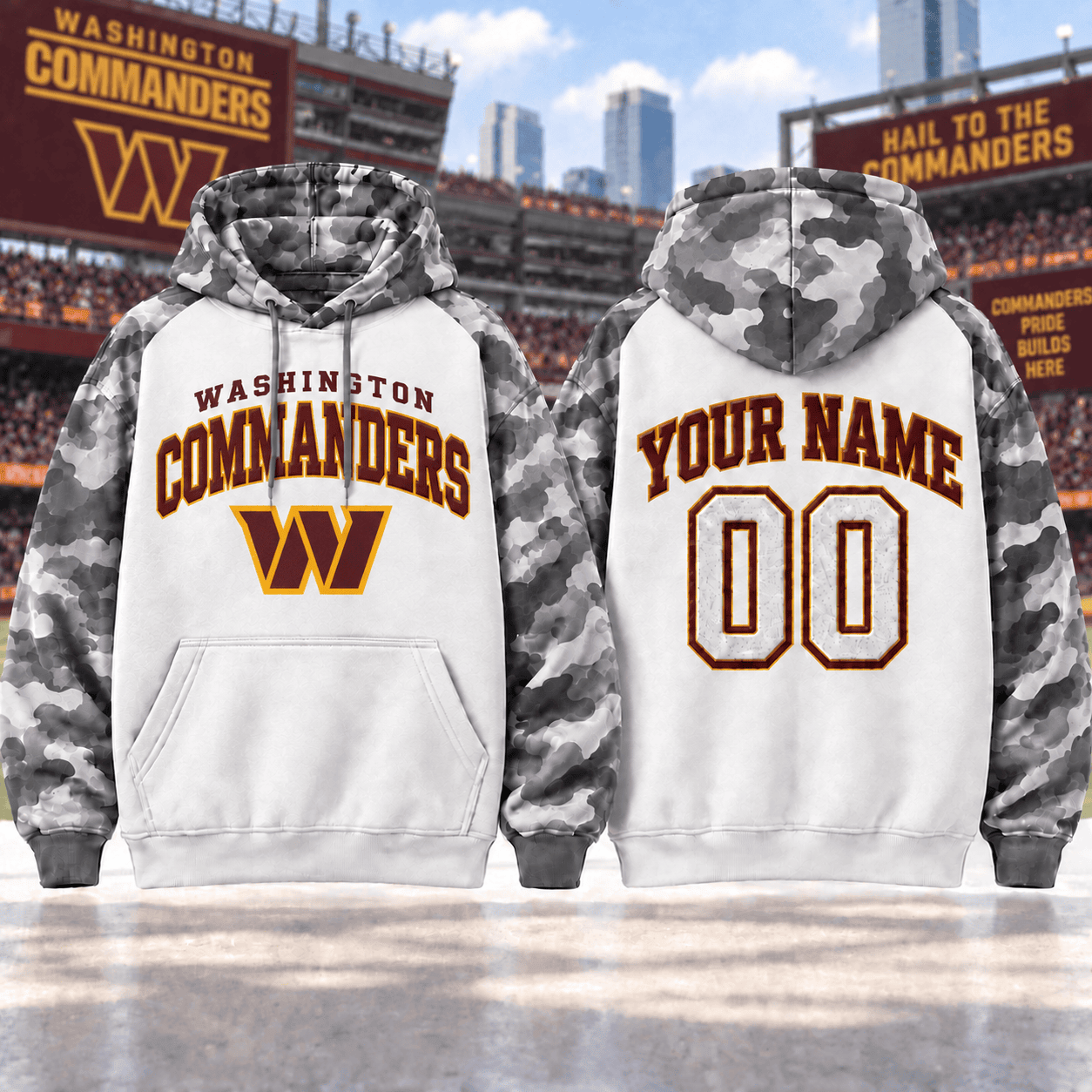 Washington Commanders | Premium NFL Custom Grey Camo Hoodie NNK