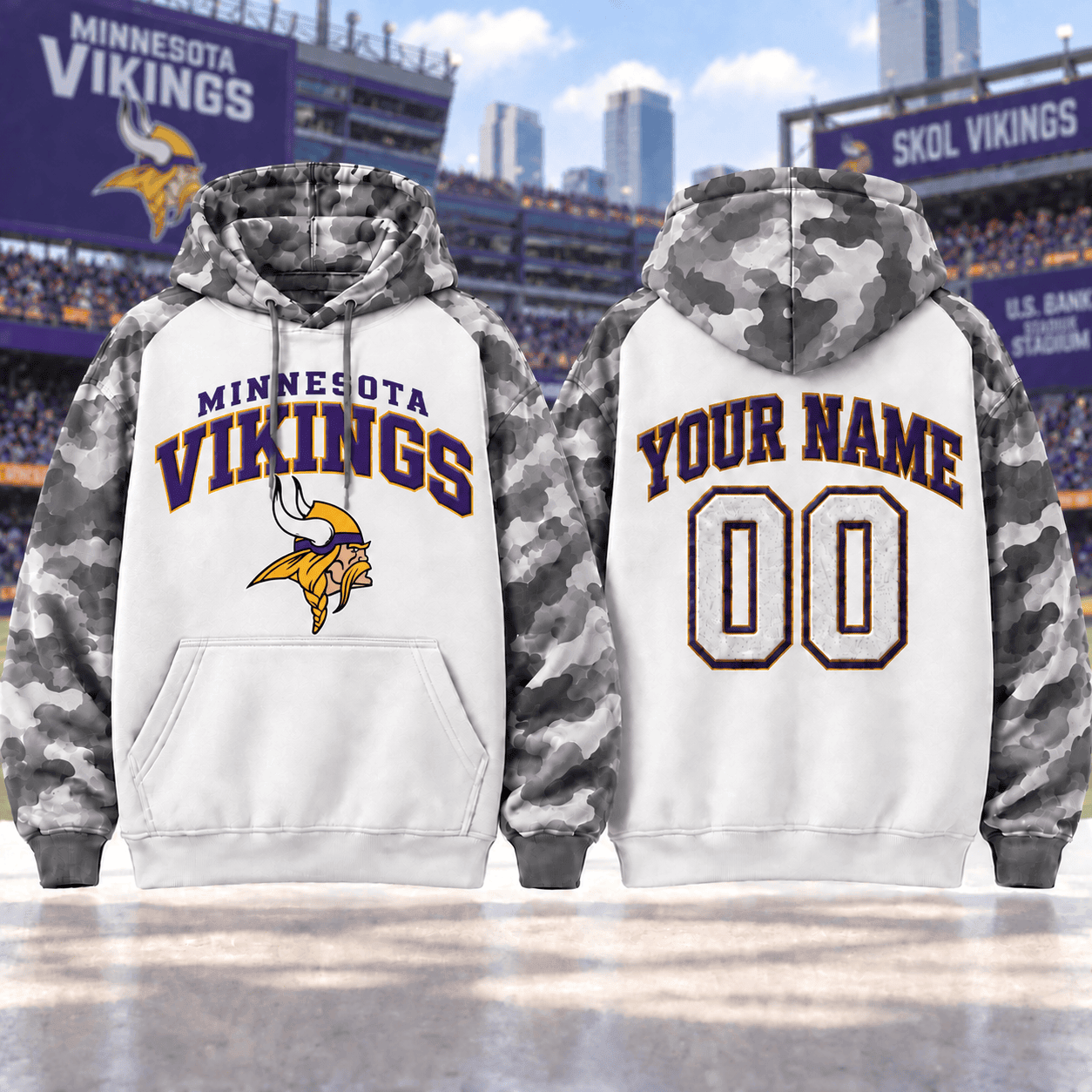 Minnesota Vikings | Premium NFL Custom Grey Camo Hoodie NNK