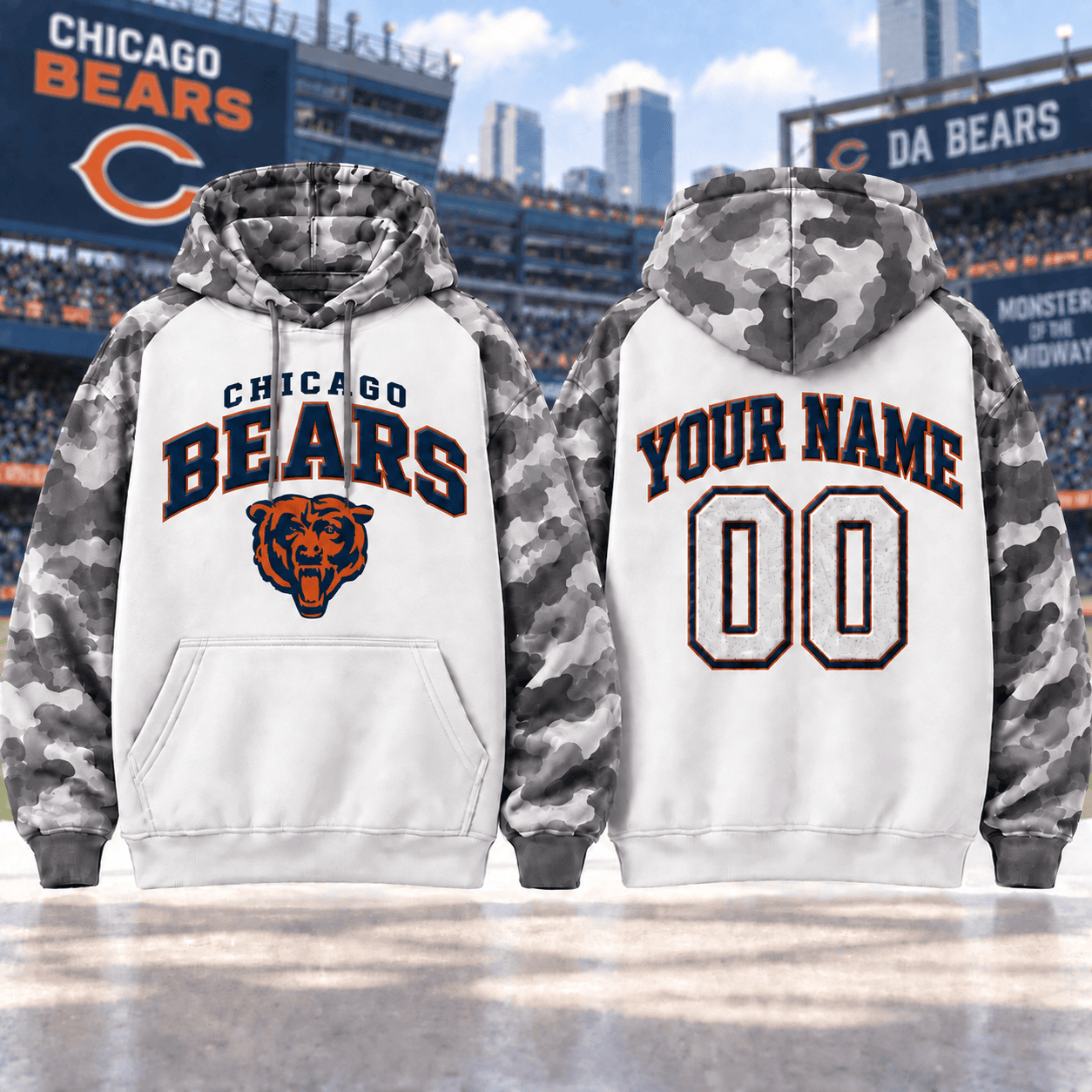 Chicago Bears | Premium NFL Custom Grey Camo Hoodie NNK