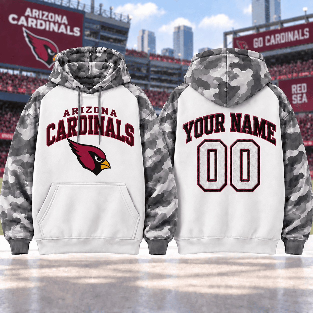 Arizona Cardinals | Premium NFL Custom Grey Camo Hoodie NNK