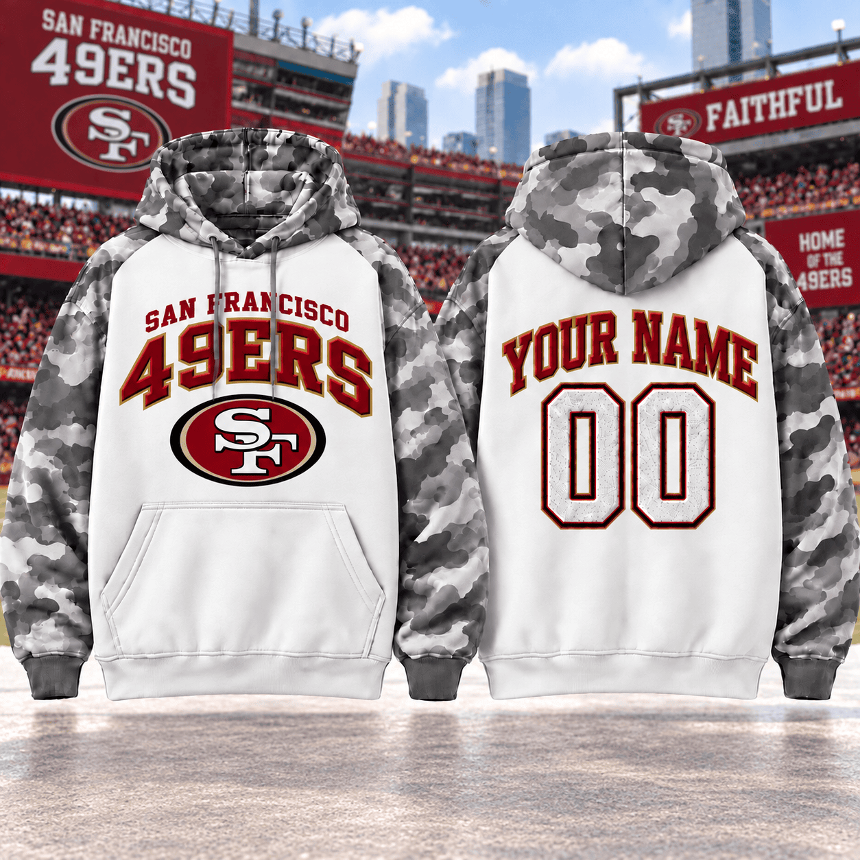 San Francisco 49ers | Premium NFL Custom Grey Camo Hoodie NNK