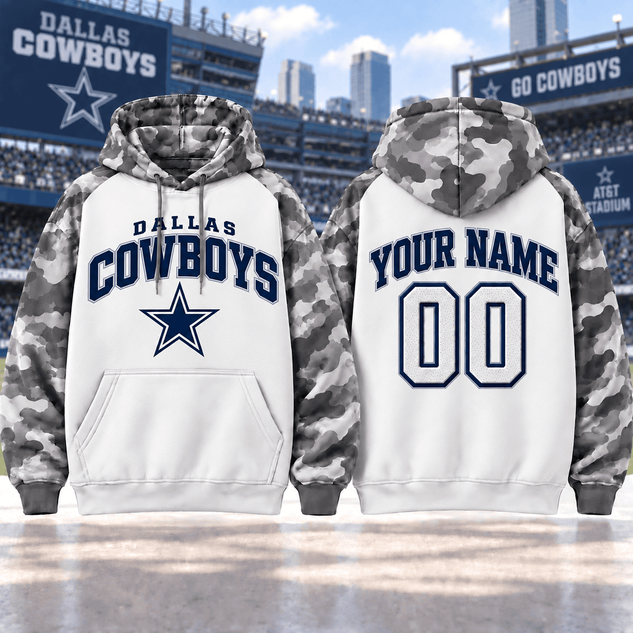 Dallas Cowboys | Premium NFL Custom Grey Camo Hoodie NNK