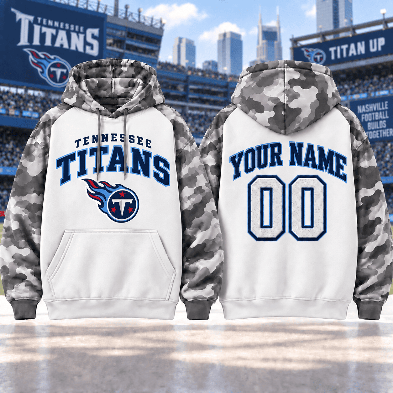 Tennessee Titans | Premium NFL Custom Grey Camo Hoodie NNK