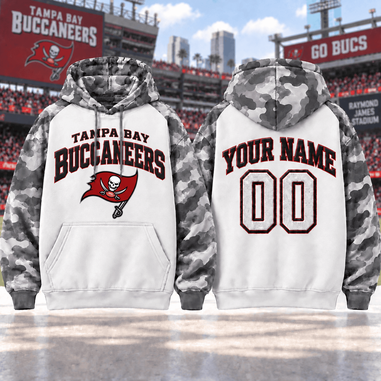 Tampa Bay Buccaneers | Premium NFL Custom Grey Camo Hoodie NNK