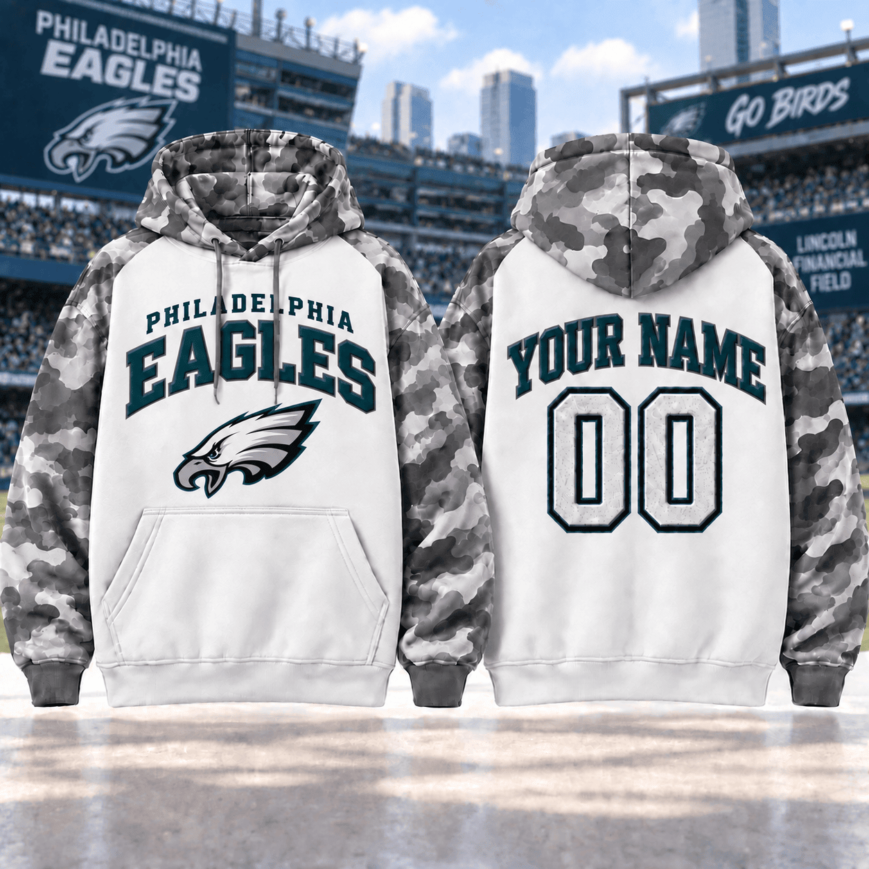 Philadelphia Eagles | Premium NFL Custom Grey Camo Hoodie NNK
