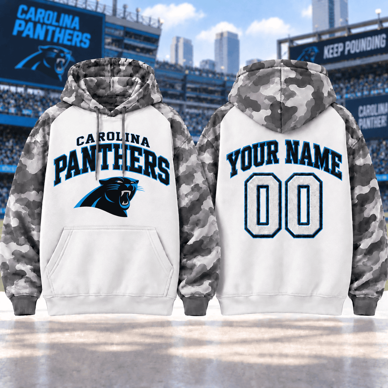 Carolina Panthers | Premium NFL Custom Grey Camo Hoodie NNK
