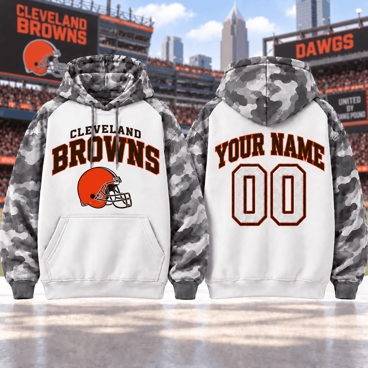 Cleveland Browns | Premium NFL Custom Grey Camo Hoodie NNK