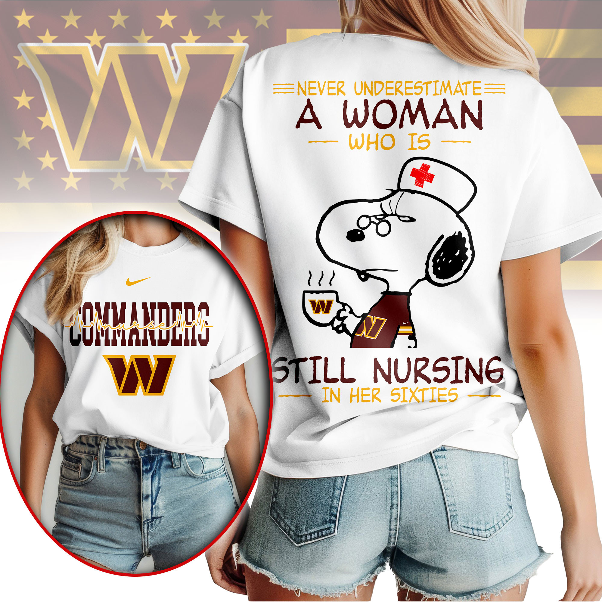 Washington Commanders | Premium NFL Never Underestimate A Nurse Women Shirt NY