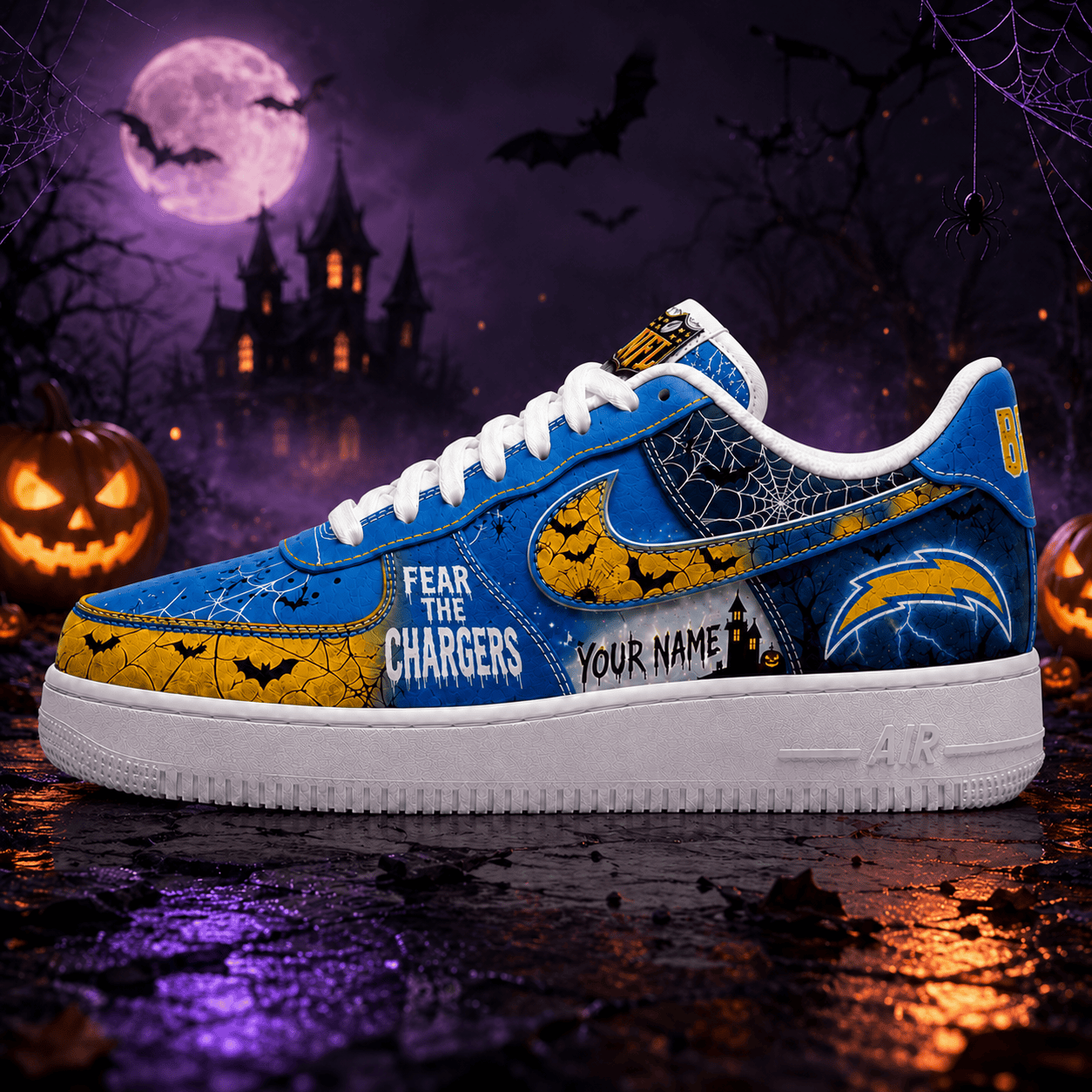Los Angeles Chargers | Premium NFL Fear The Team Halloween AF1 Sneakers