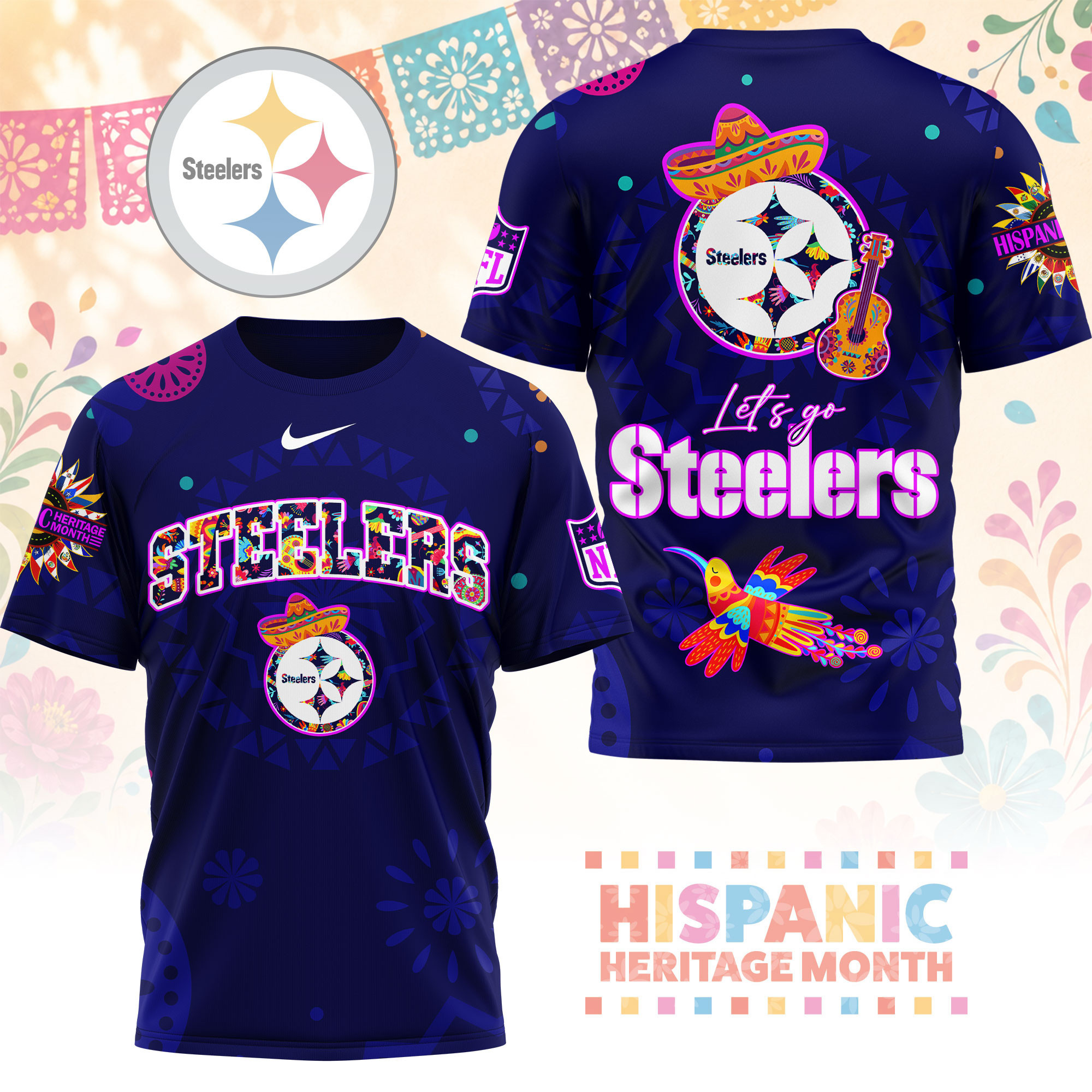 Pittsburgh Steelers | Premium NFL Hispanic Heritage Fiesta 3D Shirt NY