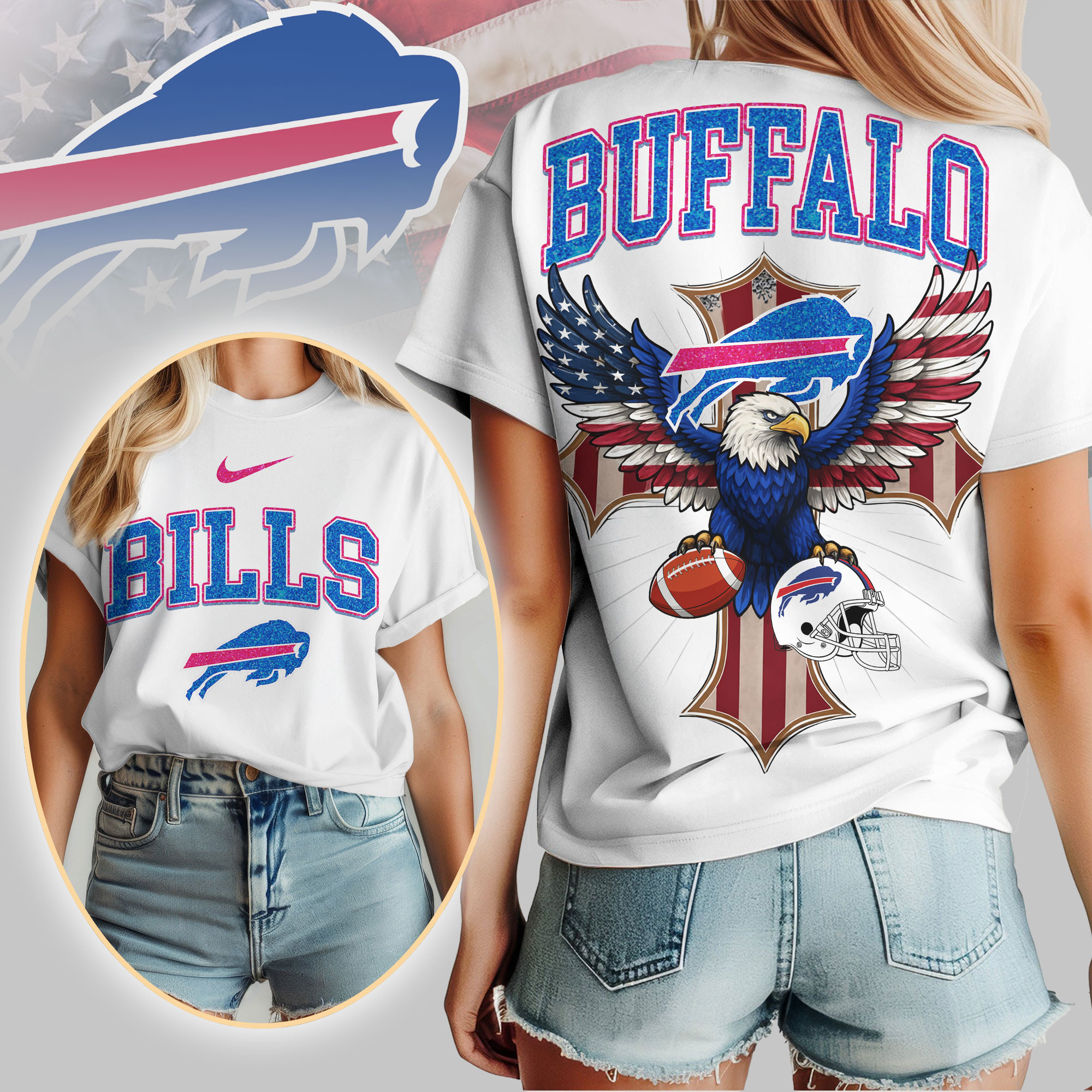 Buffalo Bills | Premium NFL Freedom Eagle Women Shirt TD