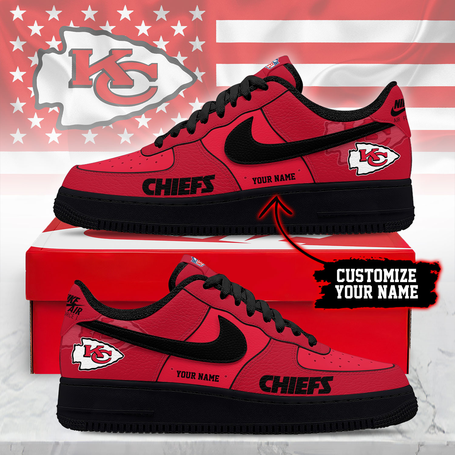 Kansas City Chiefs | Premium NFL Custom AF1 Shoes NY