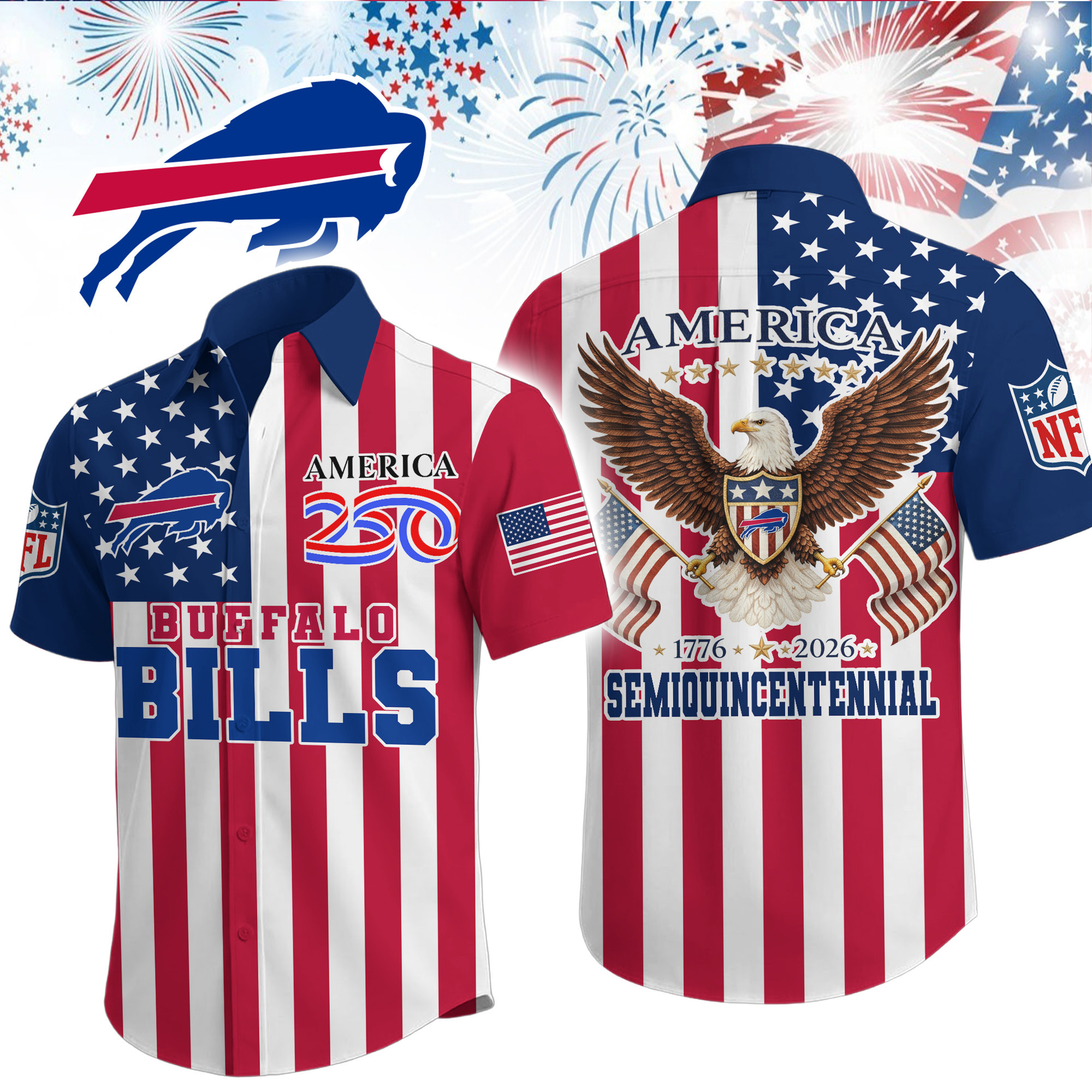 Buffalo Bills | Premium NFL Liberty Eagle Patriotic Short-Sleeved Shirt TD